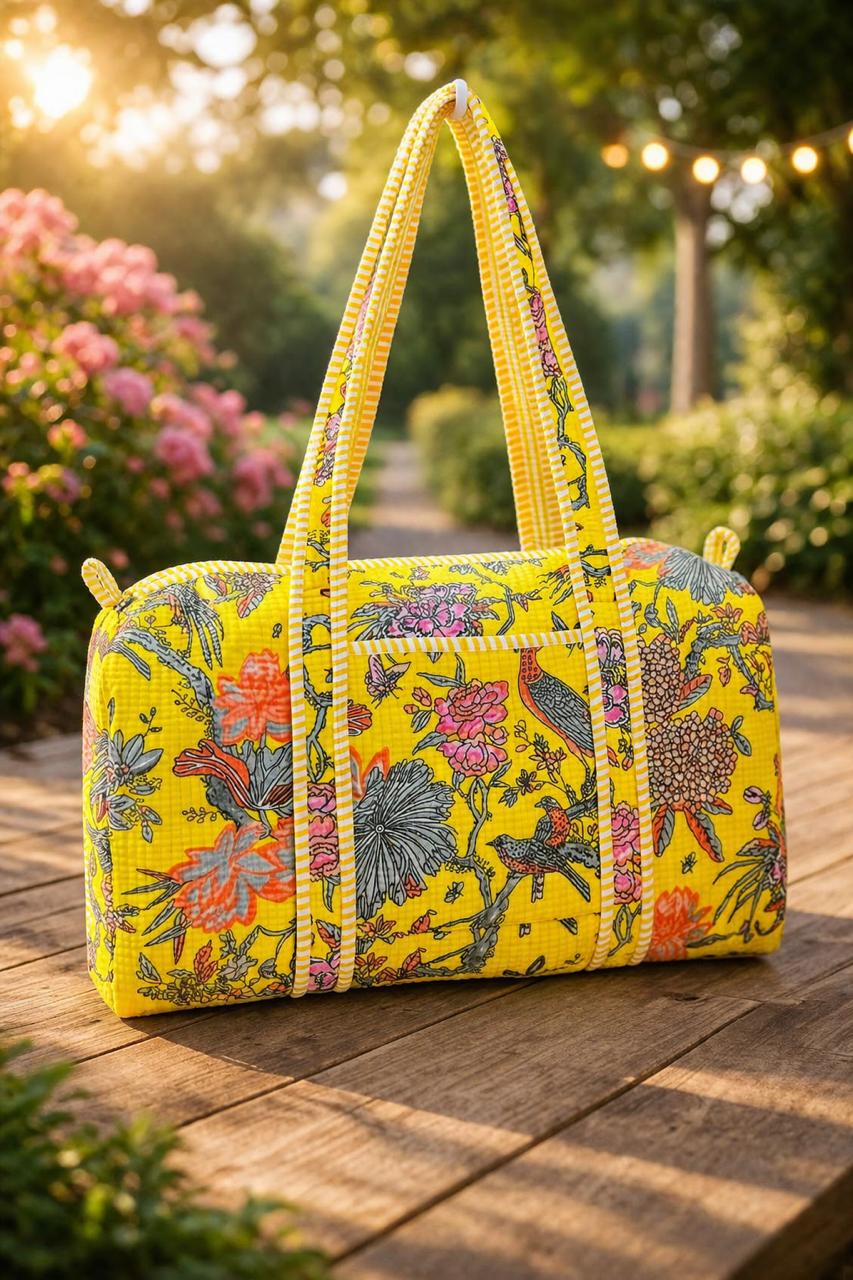 Pure cotton quilted compact duffle bags - 16x9 inches