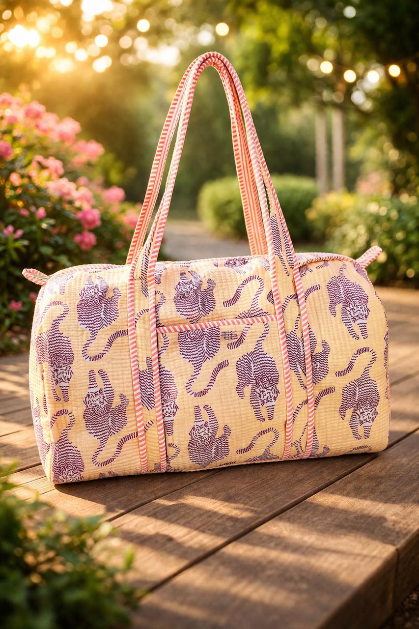 Pure cotton quilted compact duffle bags - 16x9 inches