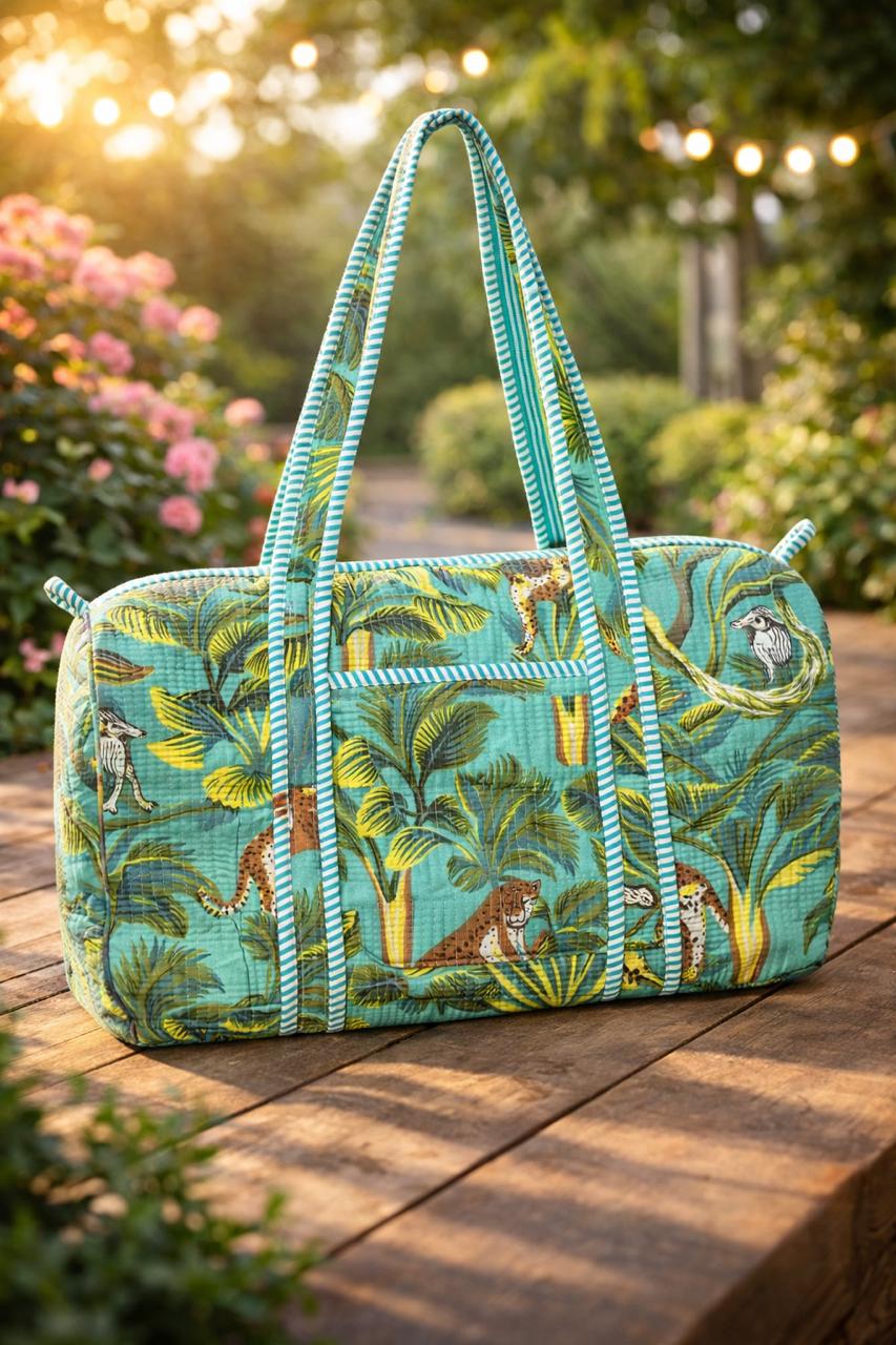 Pure cotton quilted compact duffle bags - 16x9 inches