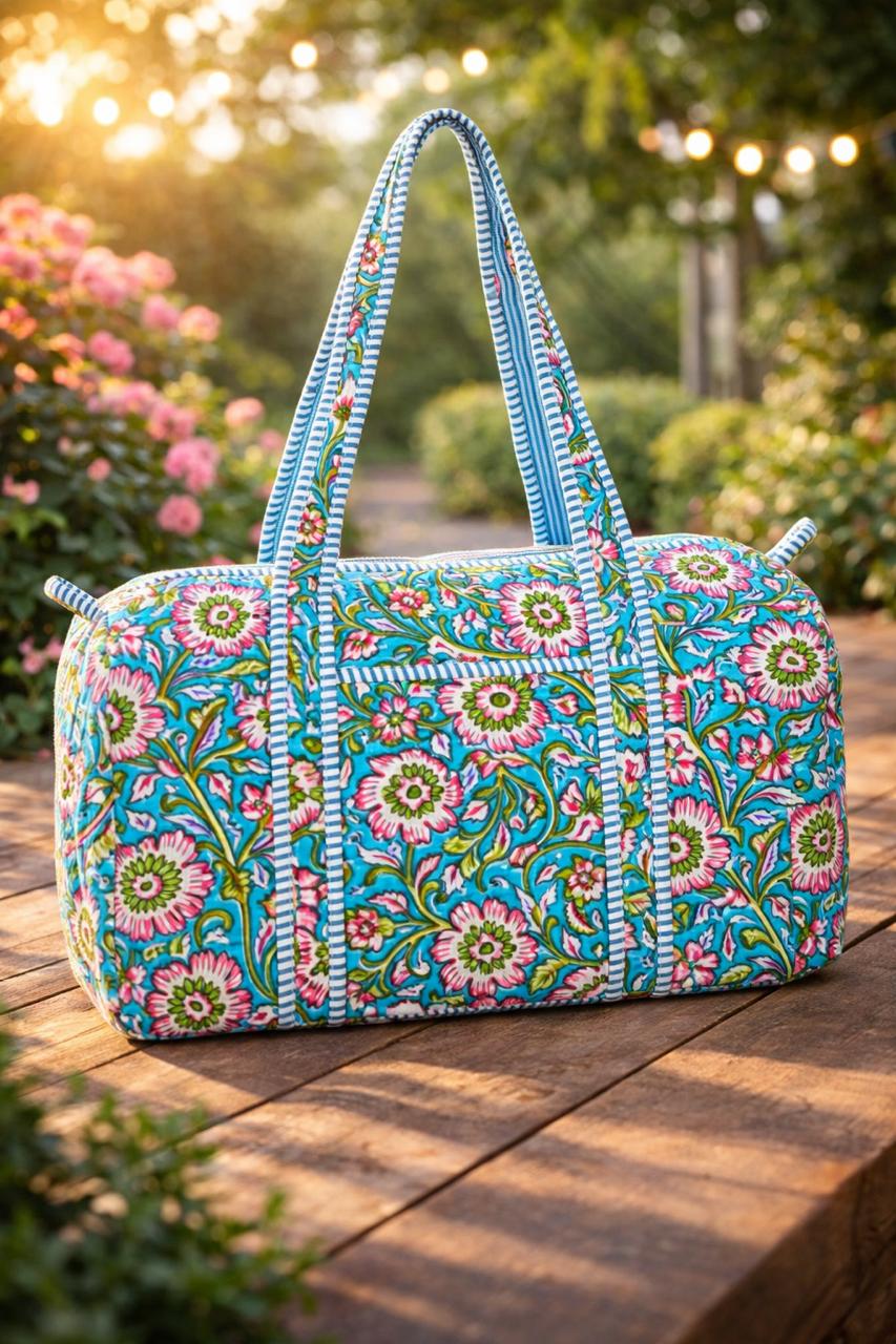 Pure cotton quilted compact duffle bags - 16x9 inches
