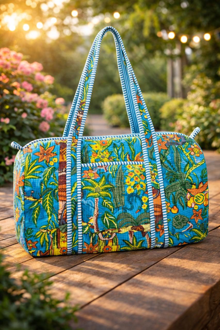 Pure cotton quilted compact duffle bags - 16x9 inches