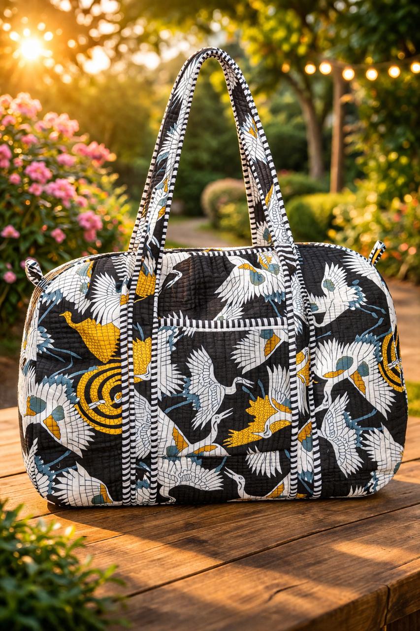 Pure cotton quilted compact duffle bags - 16x9 inches
