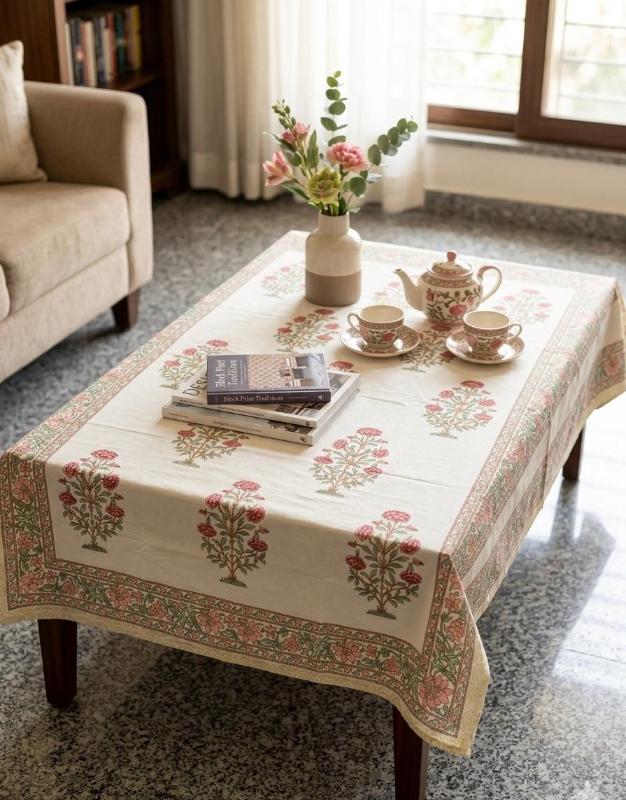 Pure cotton hand-block printed center table/ 4 seater dining table(40x60 inches)