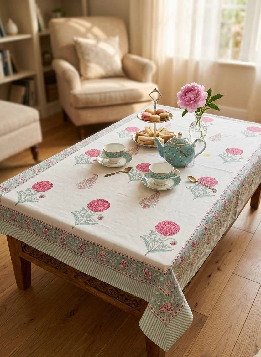 Pure cotton hand-block printed center table/ 4 seater dining table(40x60 inches)