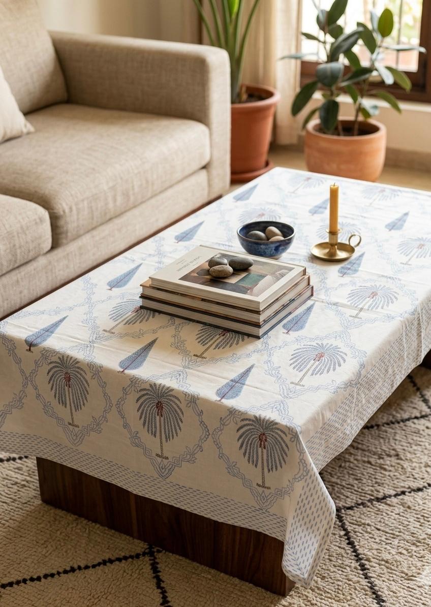 Pure cotton hand-block printed center table/ 4 seater dining table(40x60 inches)