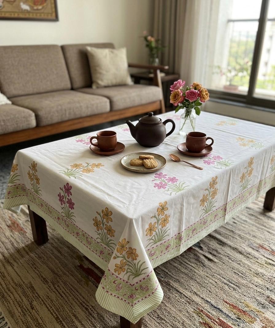 Pure cotton hand-block printed center table/ 4 seater dining table(40x60 inches)
