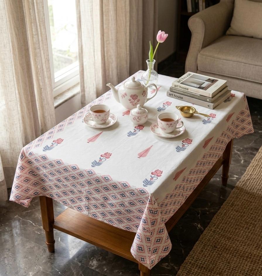 Pure cotton hand-block printed 4 seater dining / centre table covers