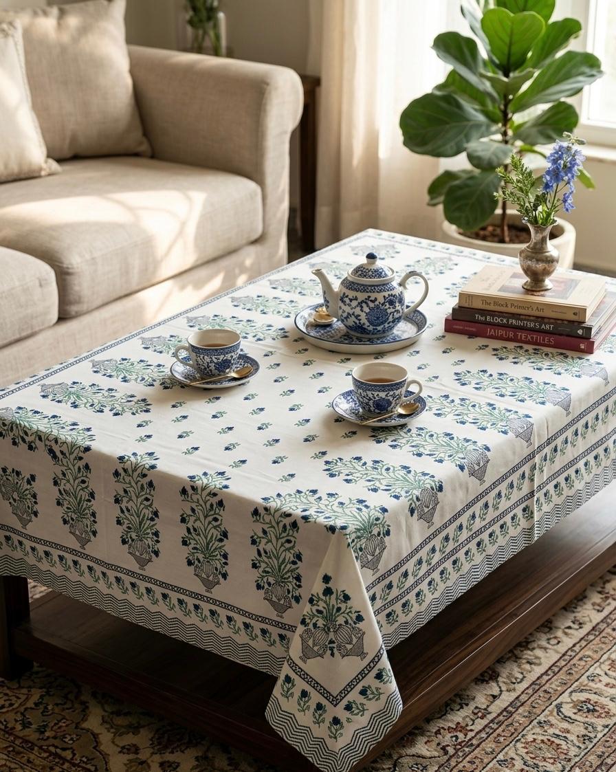 Pure cotton hand-block printed center table/ 4 seater dining table(40x60 inches)