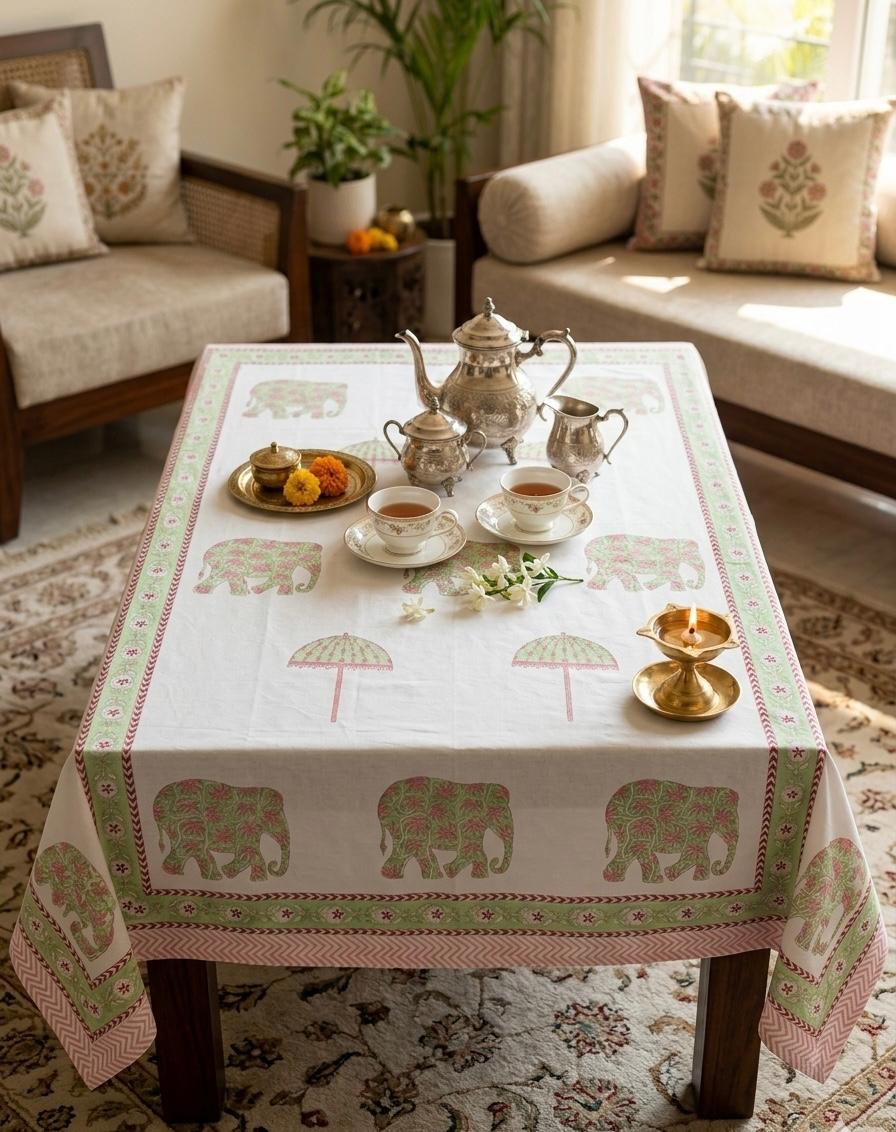 Pure cotton hand-block printed center table/ 4 seater dining table(40x60 inches)