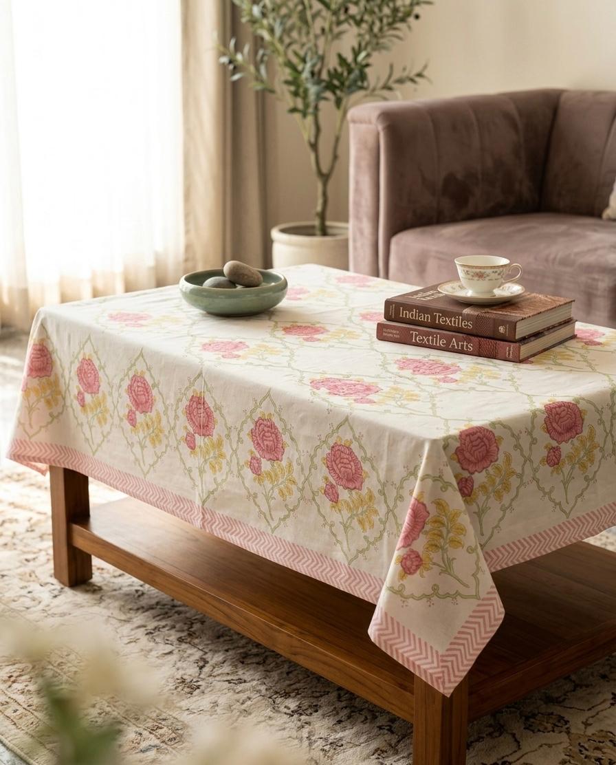 Pure cotton hand-block printed center table/ 4 seater dining table(40x60 inches)