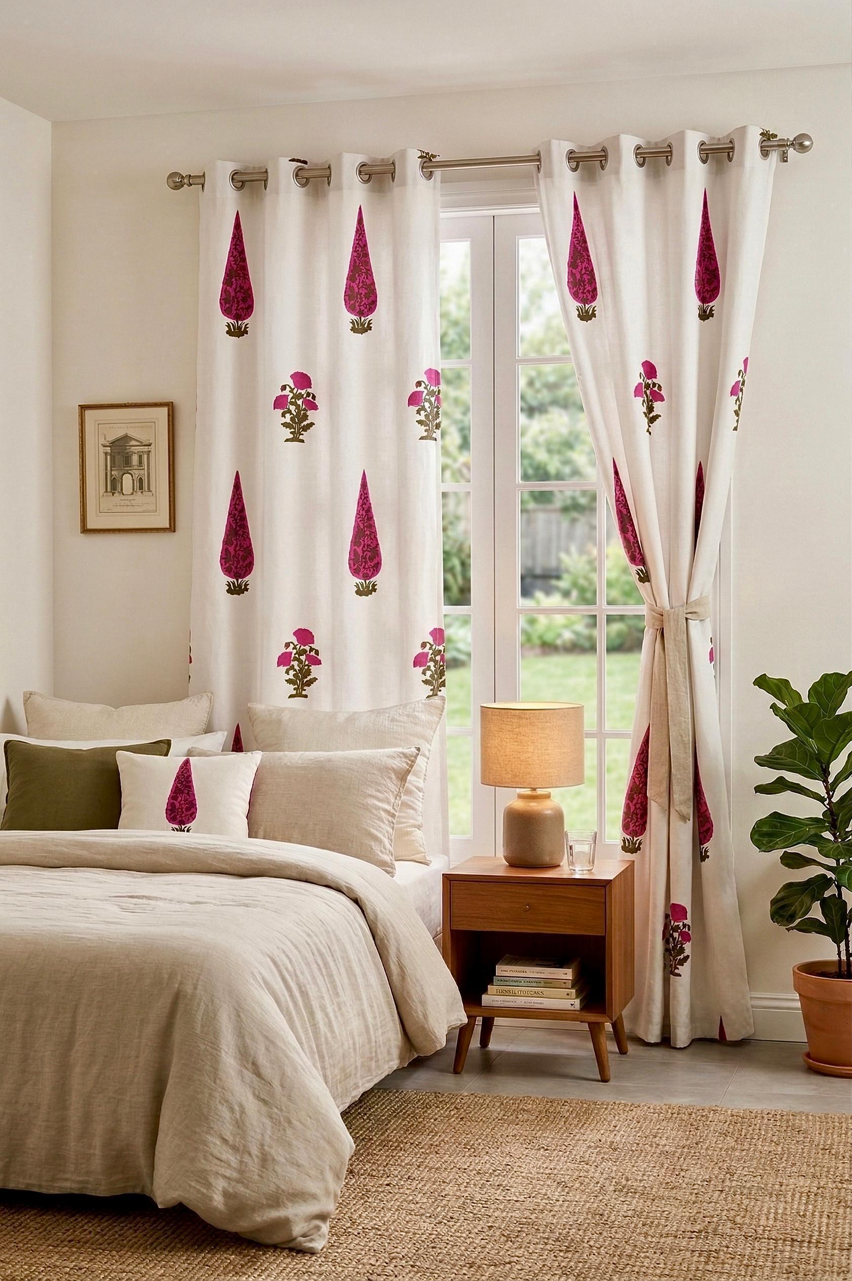 Pure cotton hand-block printed curtains (set of 2)