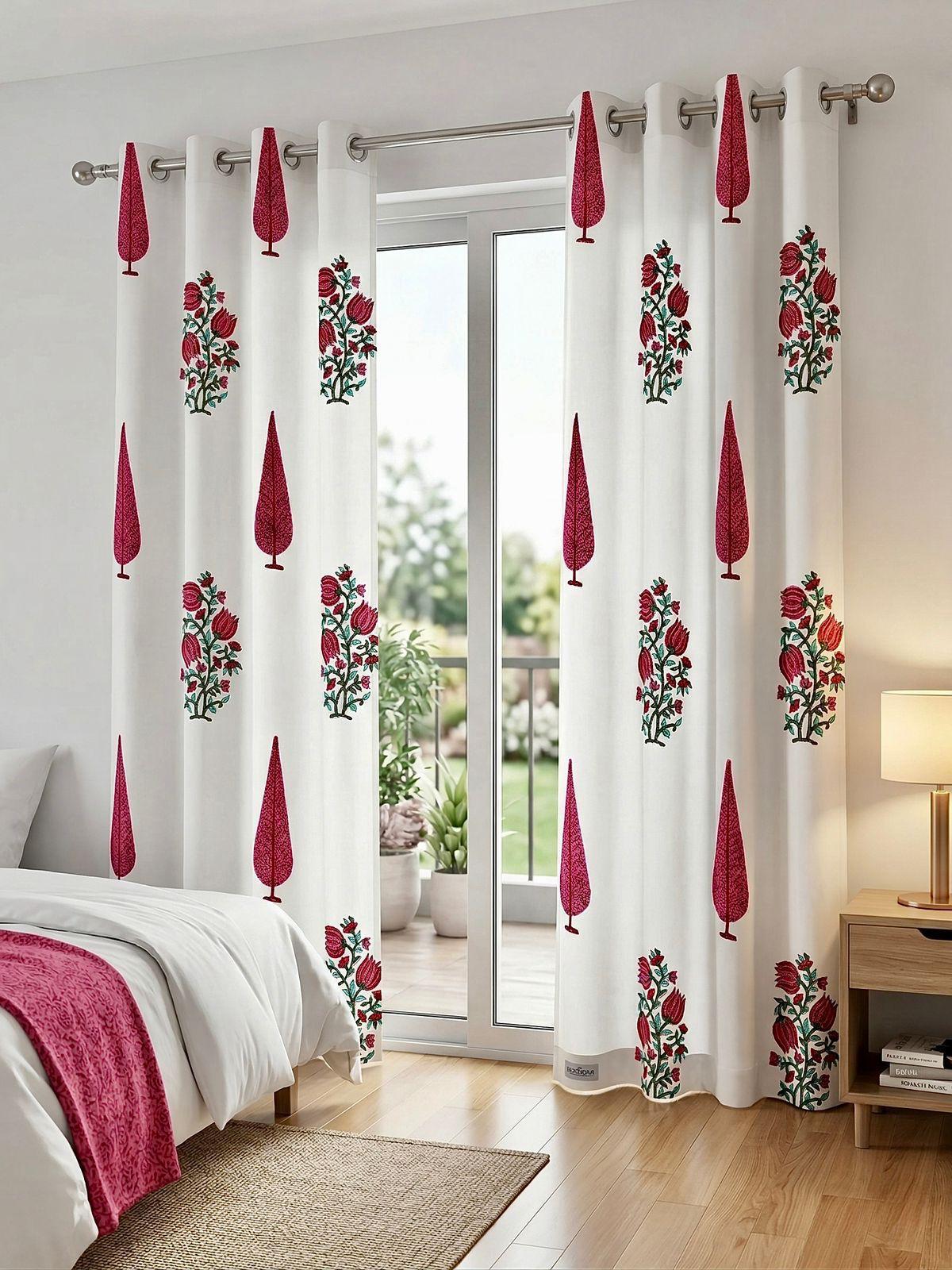 Pure cotton hand-block printed curtains (set of 2)