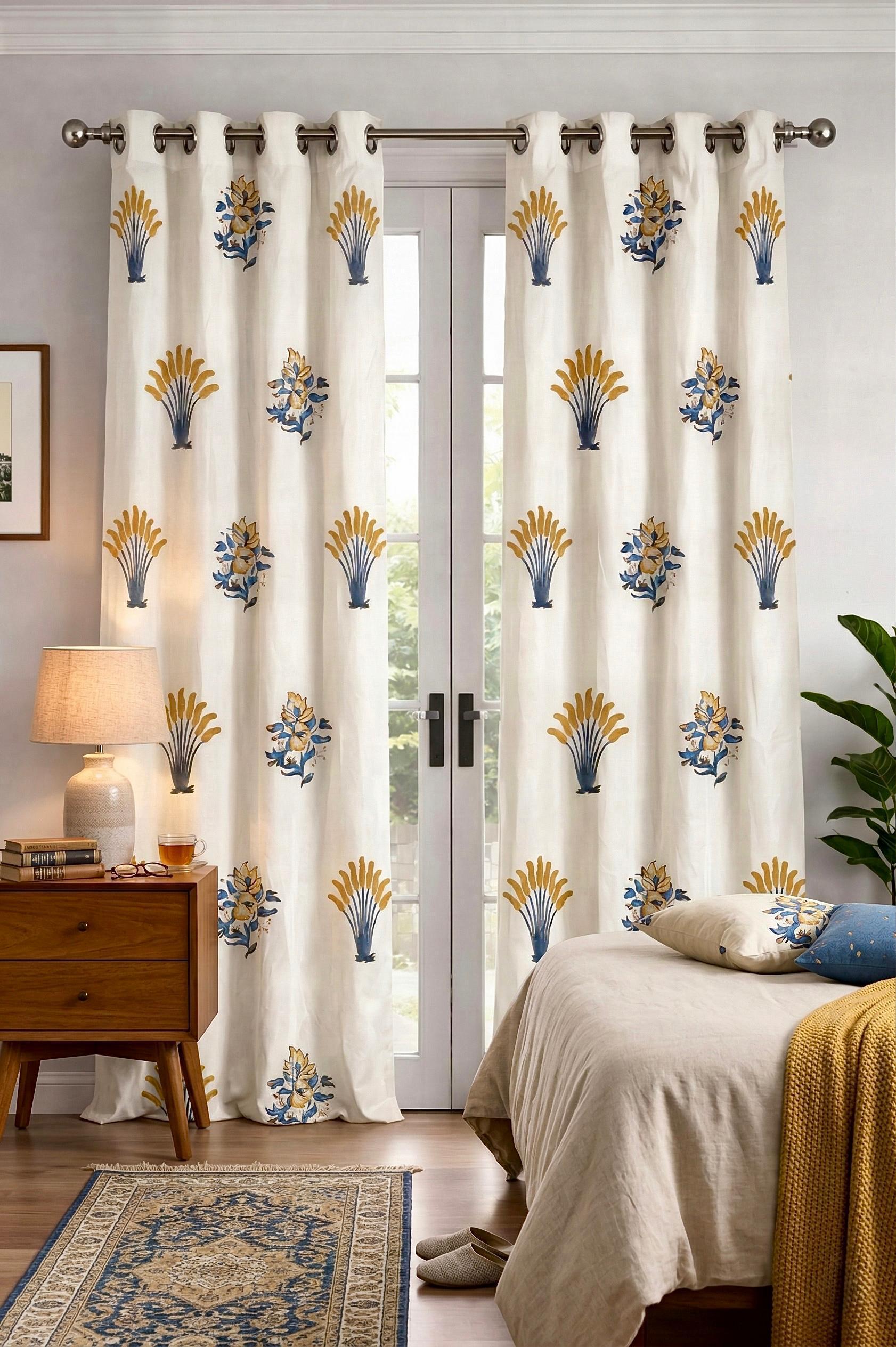 Pure cotton hand-block printed curtains (set of 2)