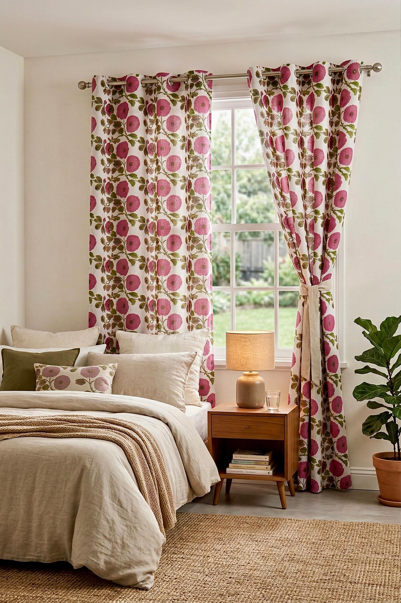 Pure cotton hand-block printed curtains (set of 2)