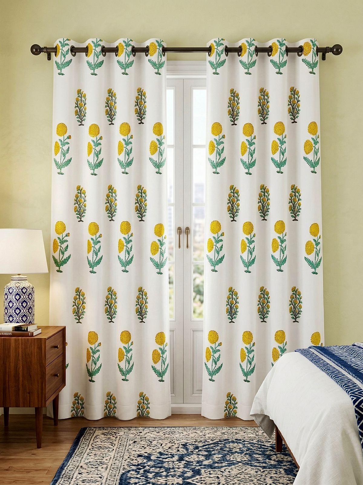 Pure cotton hand-block printed curtains (set of 2)