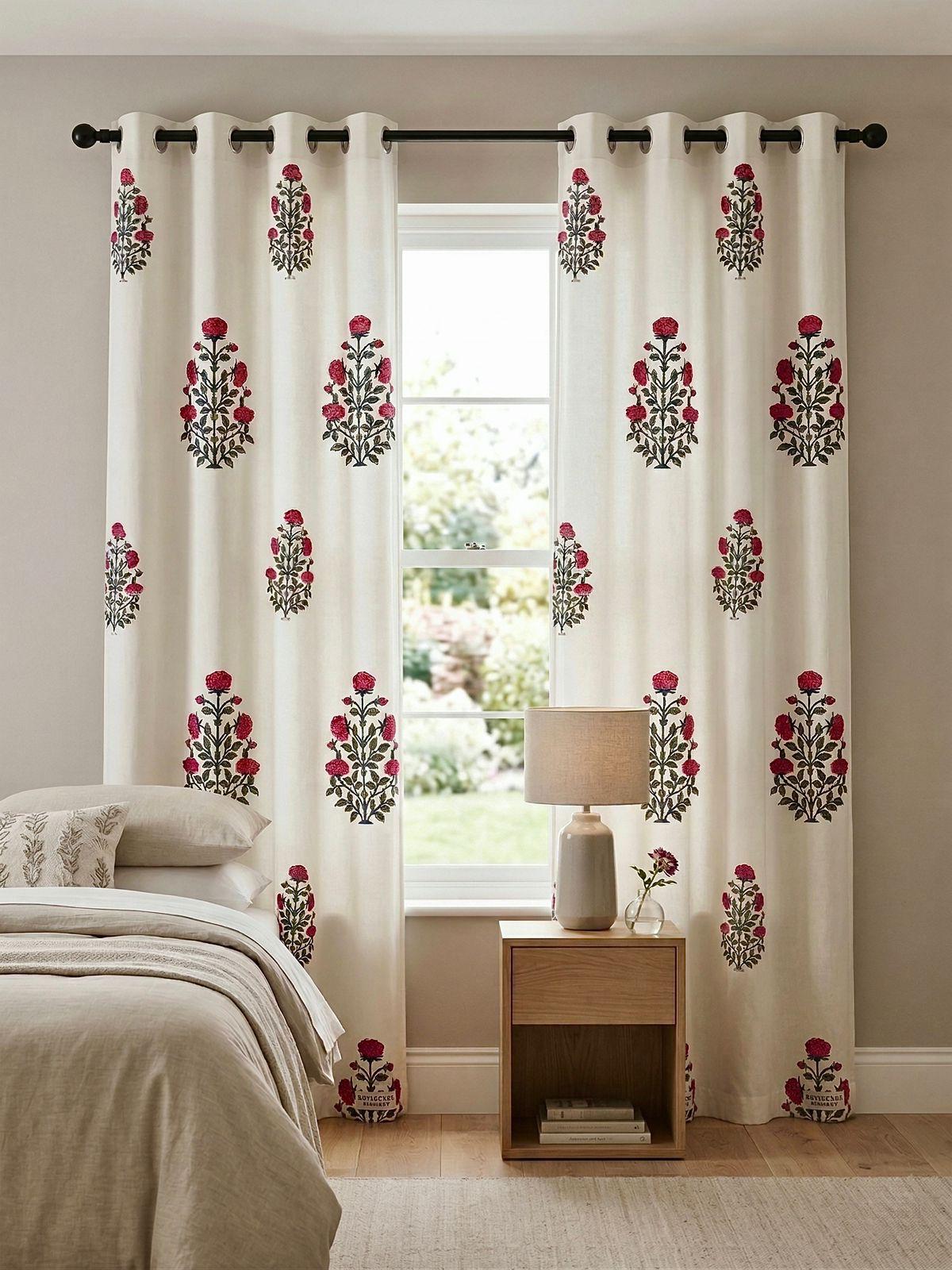 Pure cotton hand-block printed curtains (set of 2)