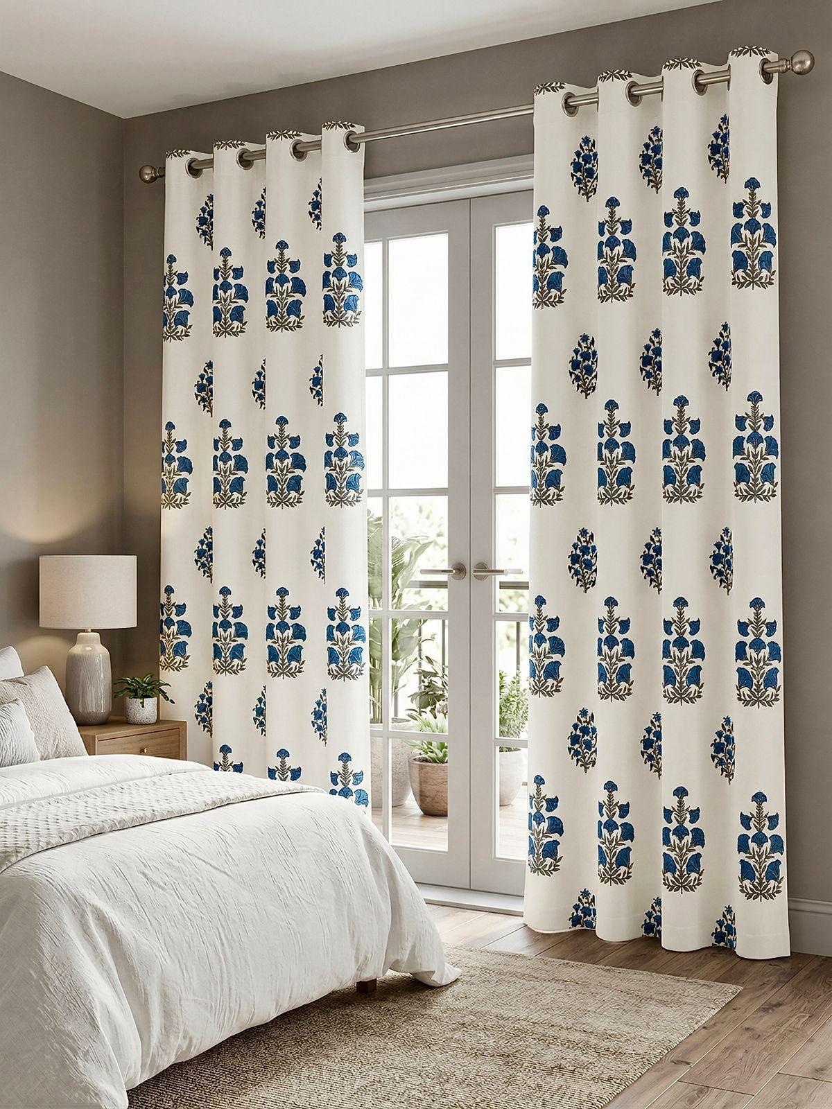 Pure cotton hand-block printed curtains (set of 2)