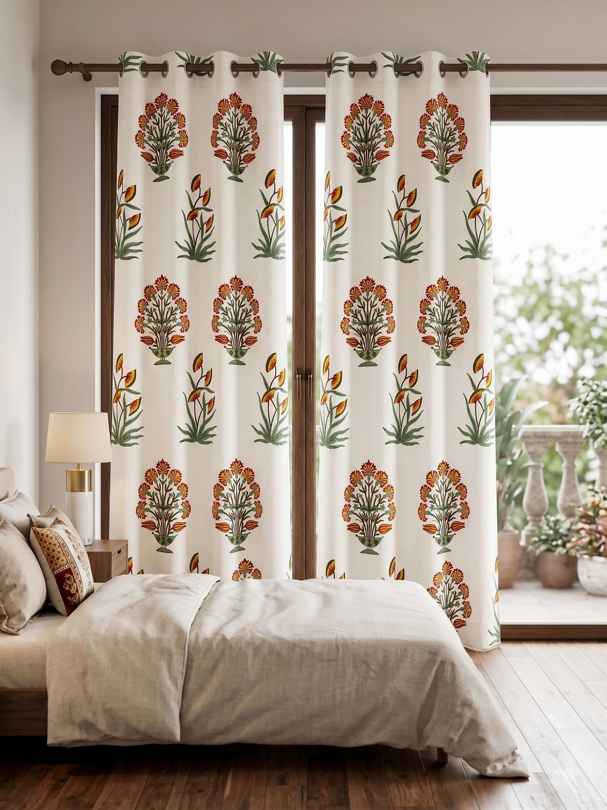 Pure cotton hand-block printed curtains (set of 2)