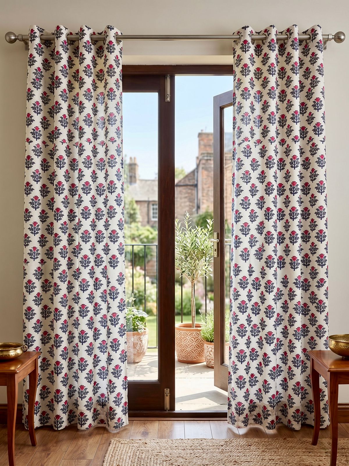 Pure cotton hand-block printed curtains (set of 2)