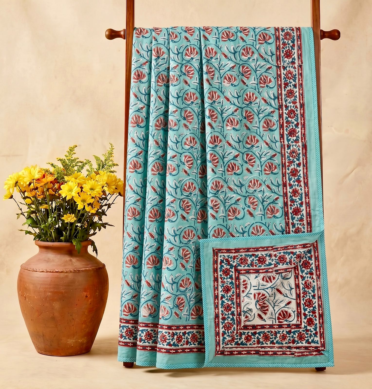 Handblock printed pure mulmul cotton all weather double dohars (90x108 inches)
