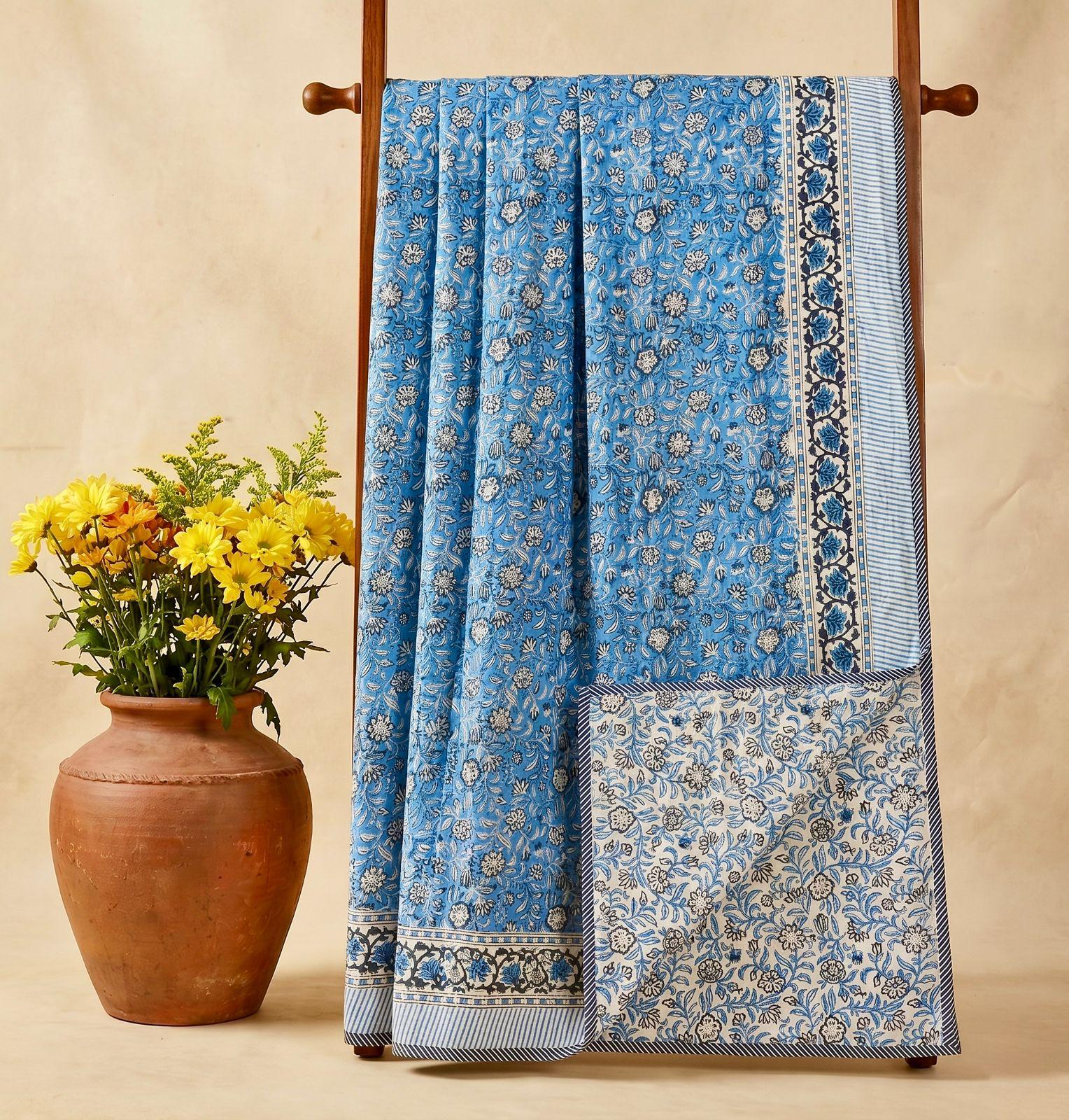 Handblock printed pure mulmul cotton all weather double dohars (90x108 inches)