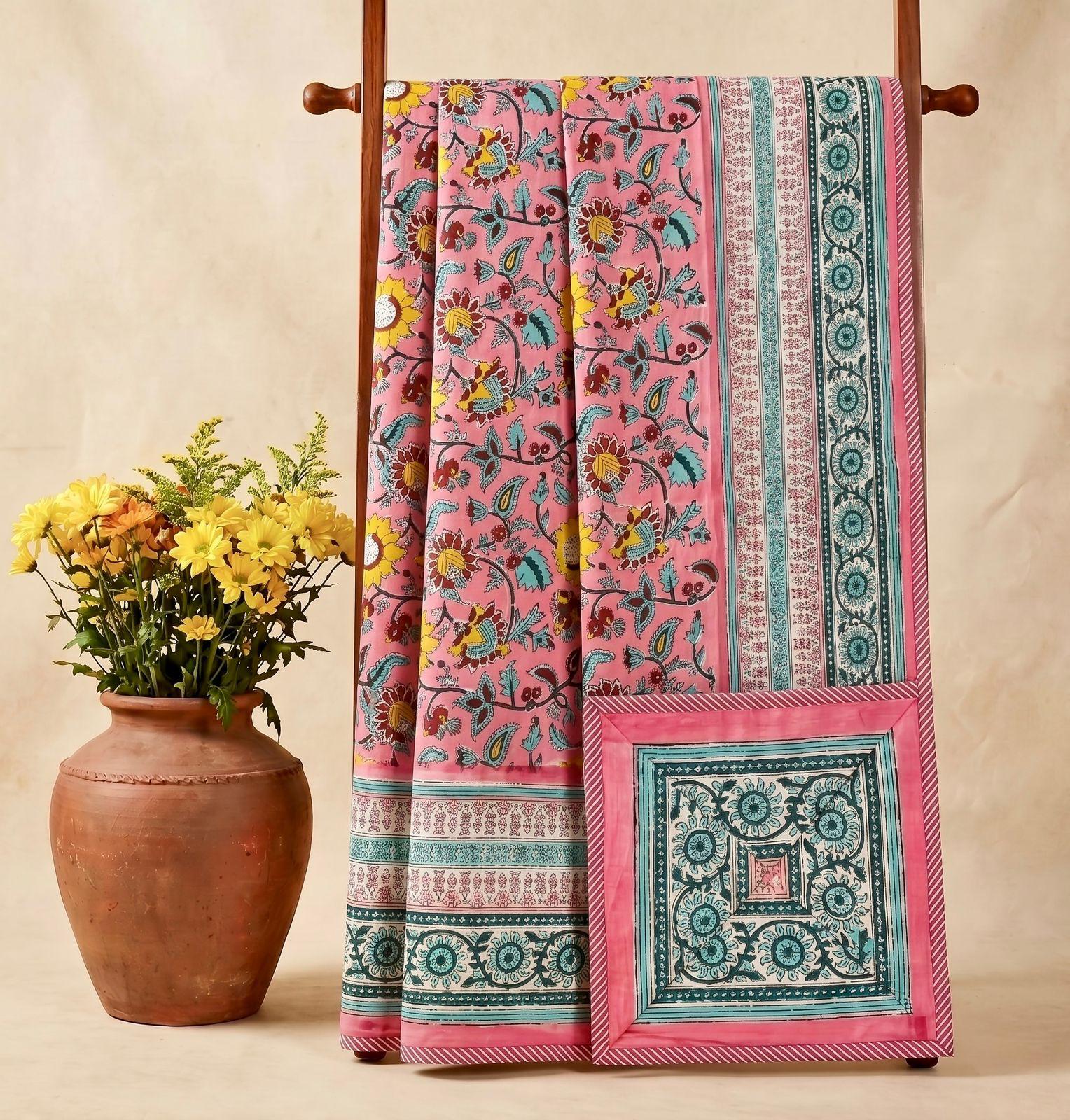 Handblock printed pure mulmul cotton all weather double dohars (90x108 inches)