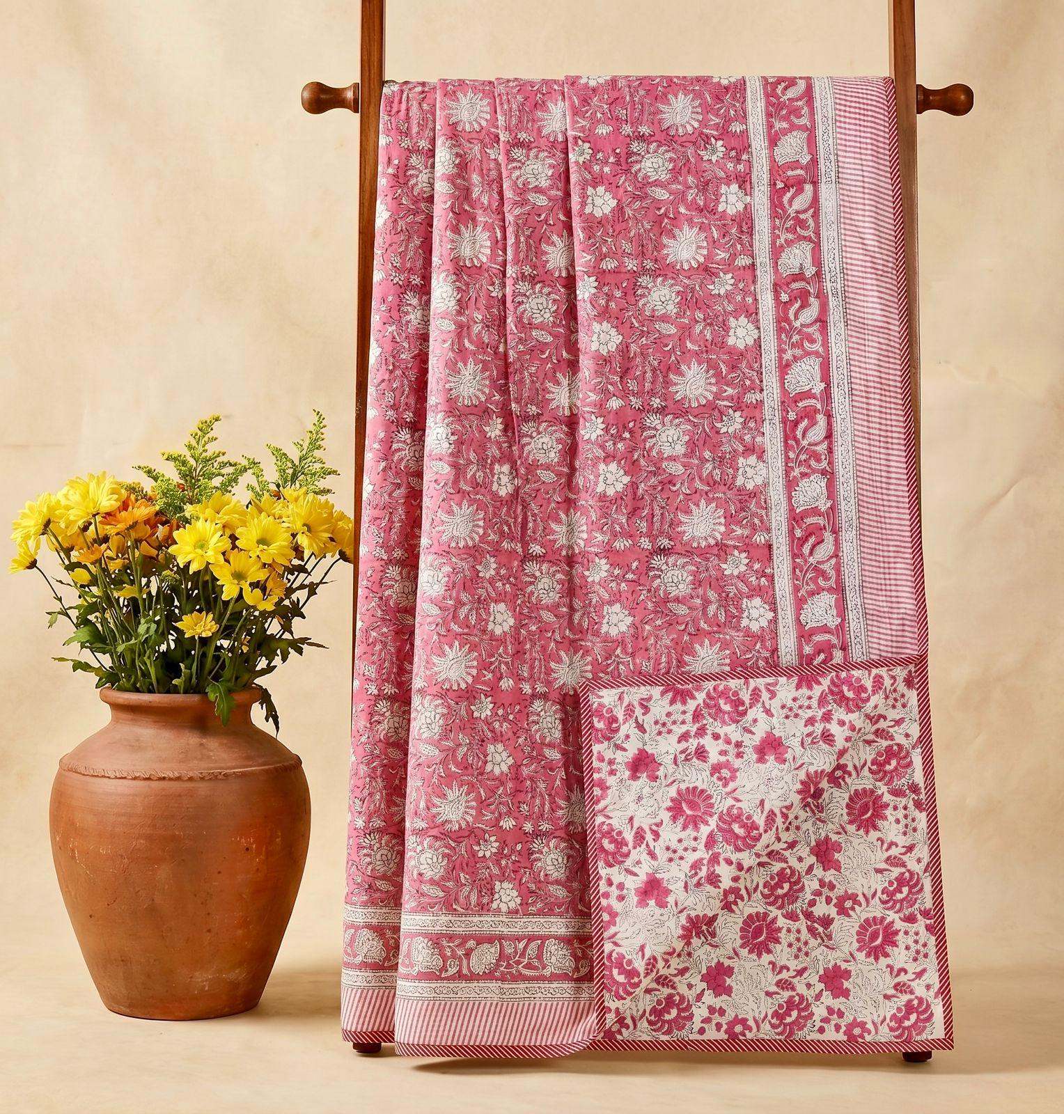 Handblock printed pure mulmul cotton all weather double dohars (90x108 inches)