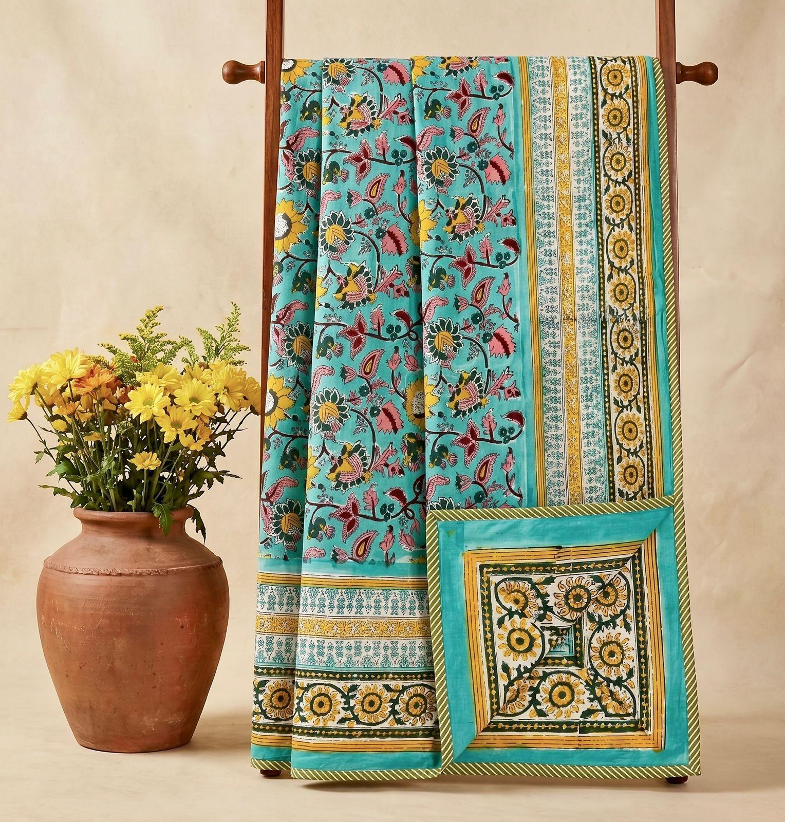 Handblock printed pure mulmul cotton all weather double dohars (90x108 inches)