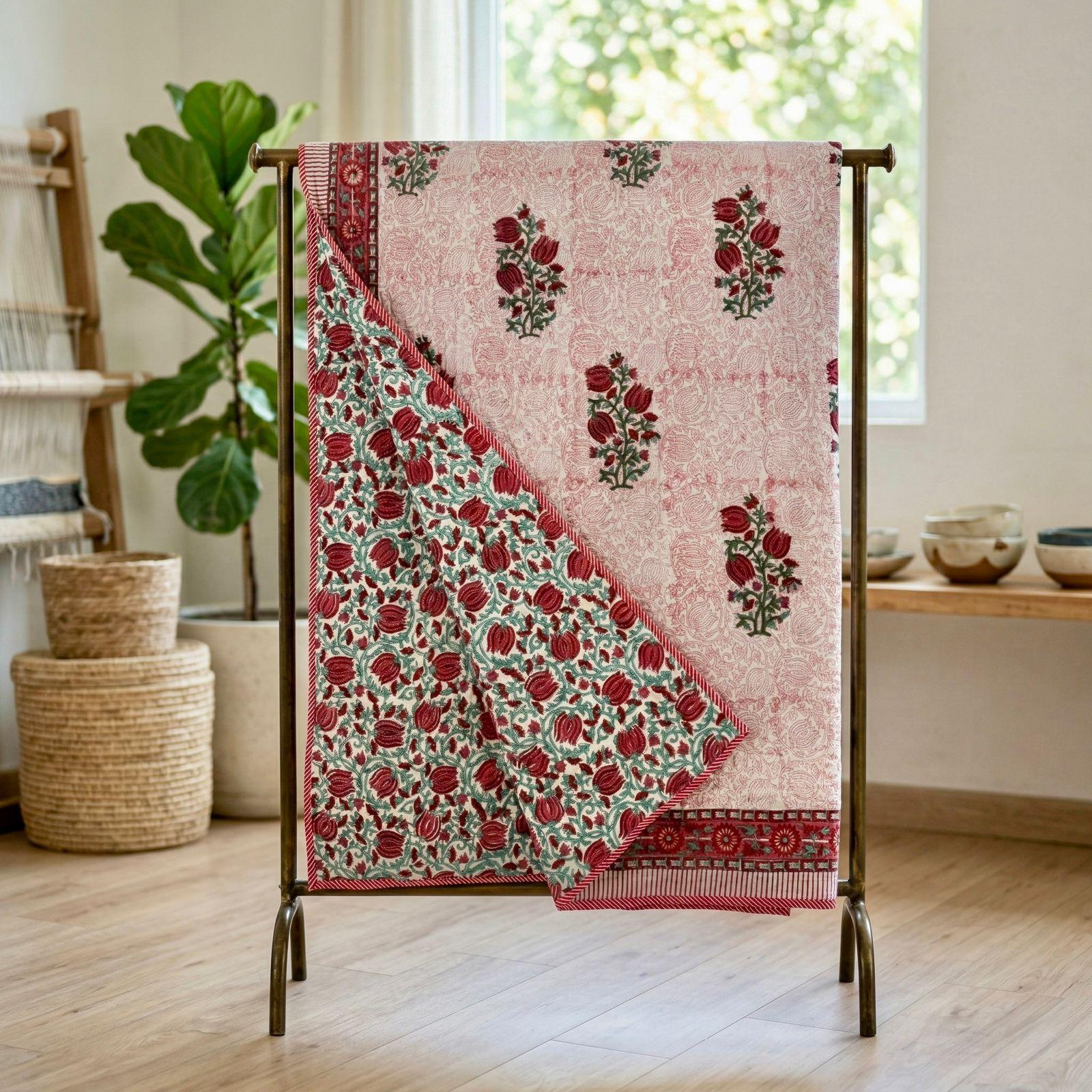 Handblock printed pure mulmul cotton all weather double dohars (90x108 inches)
