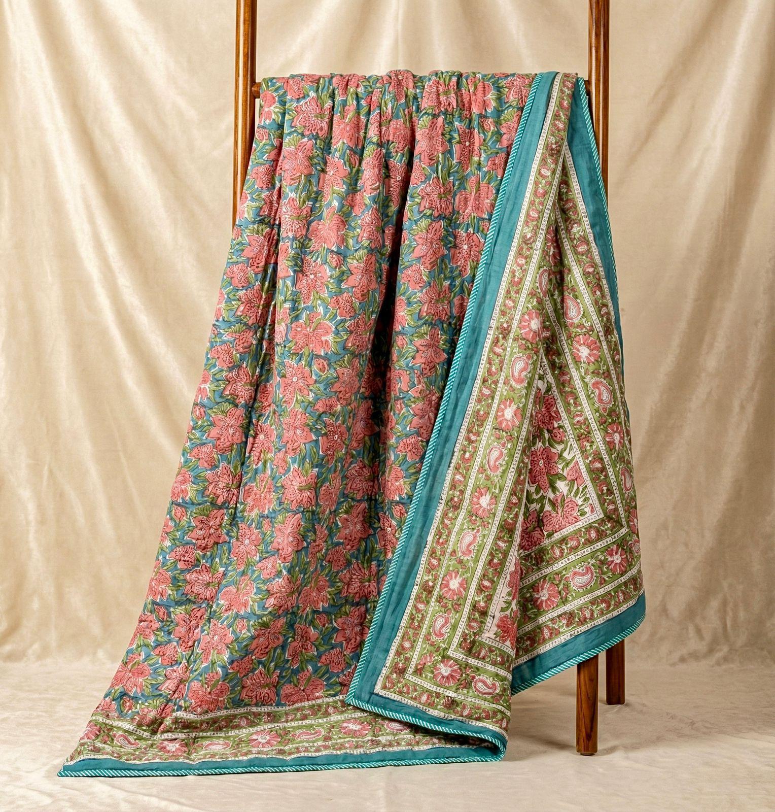 Handblock printed pure mulmul cotton all weather double dohars (90x108 inches)