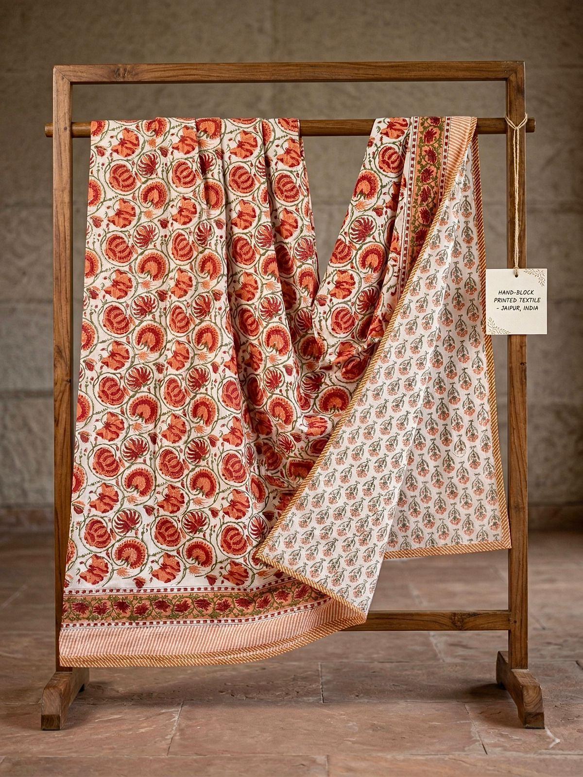 Handblock printed pure mulmul cotton all weather double dohars (90x108 inches)