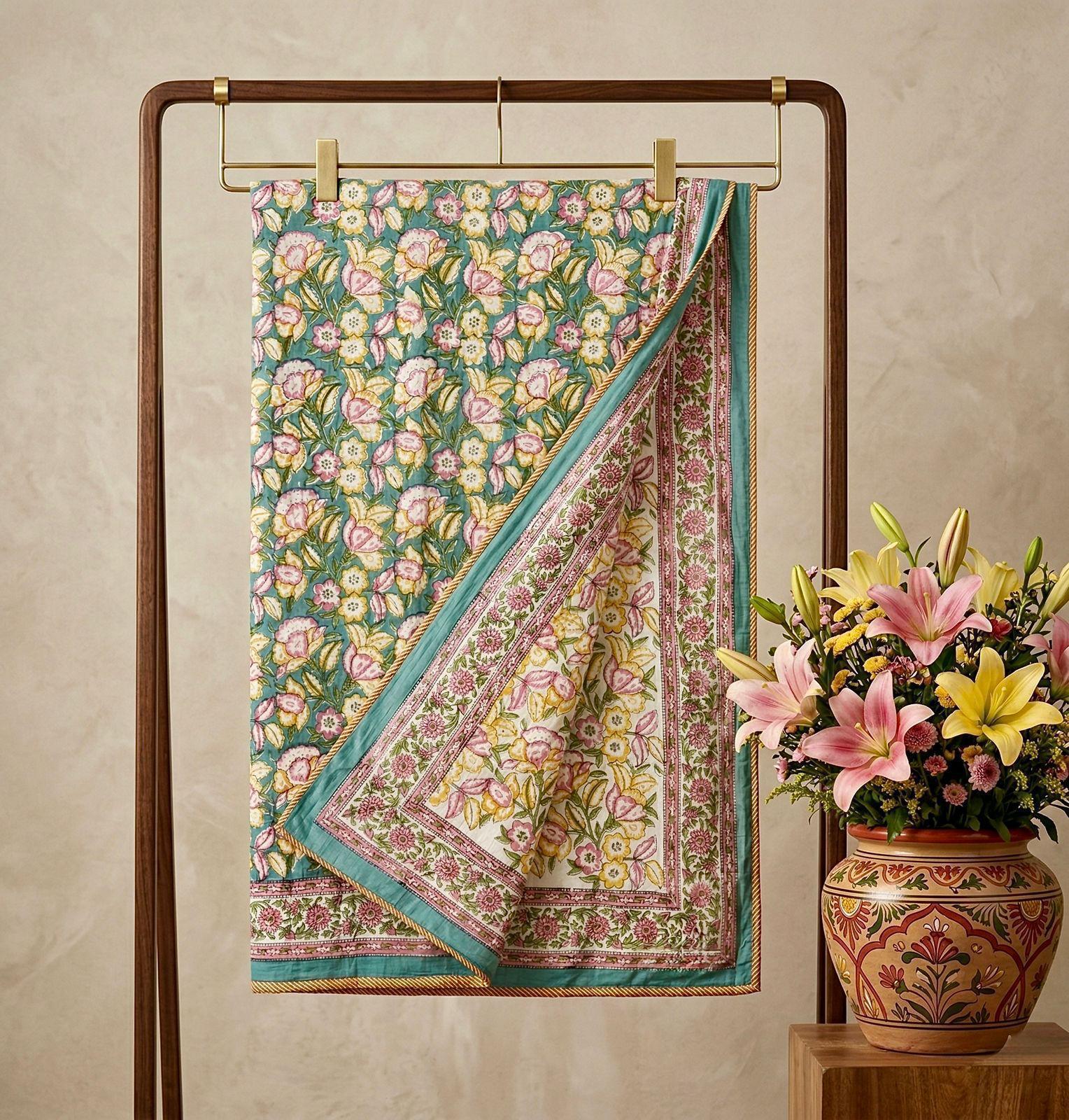 Handblock printed pure mulmul cotton all weather double dohars (90x108 inches)