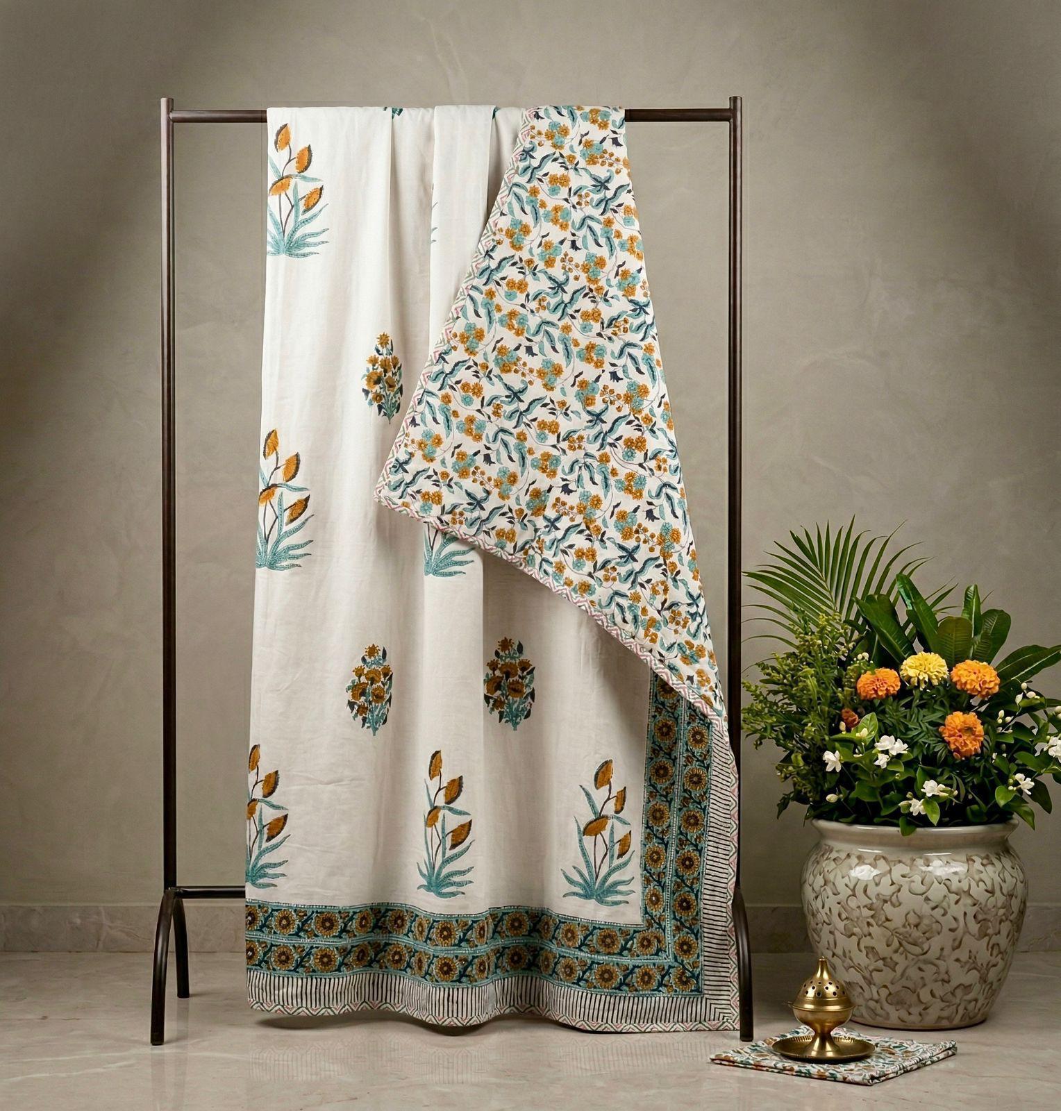 Handblock printed pure mulmul cotton all weather double dohars (90x108 inches)