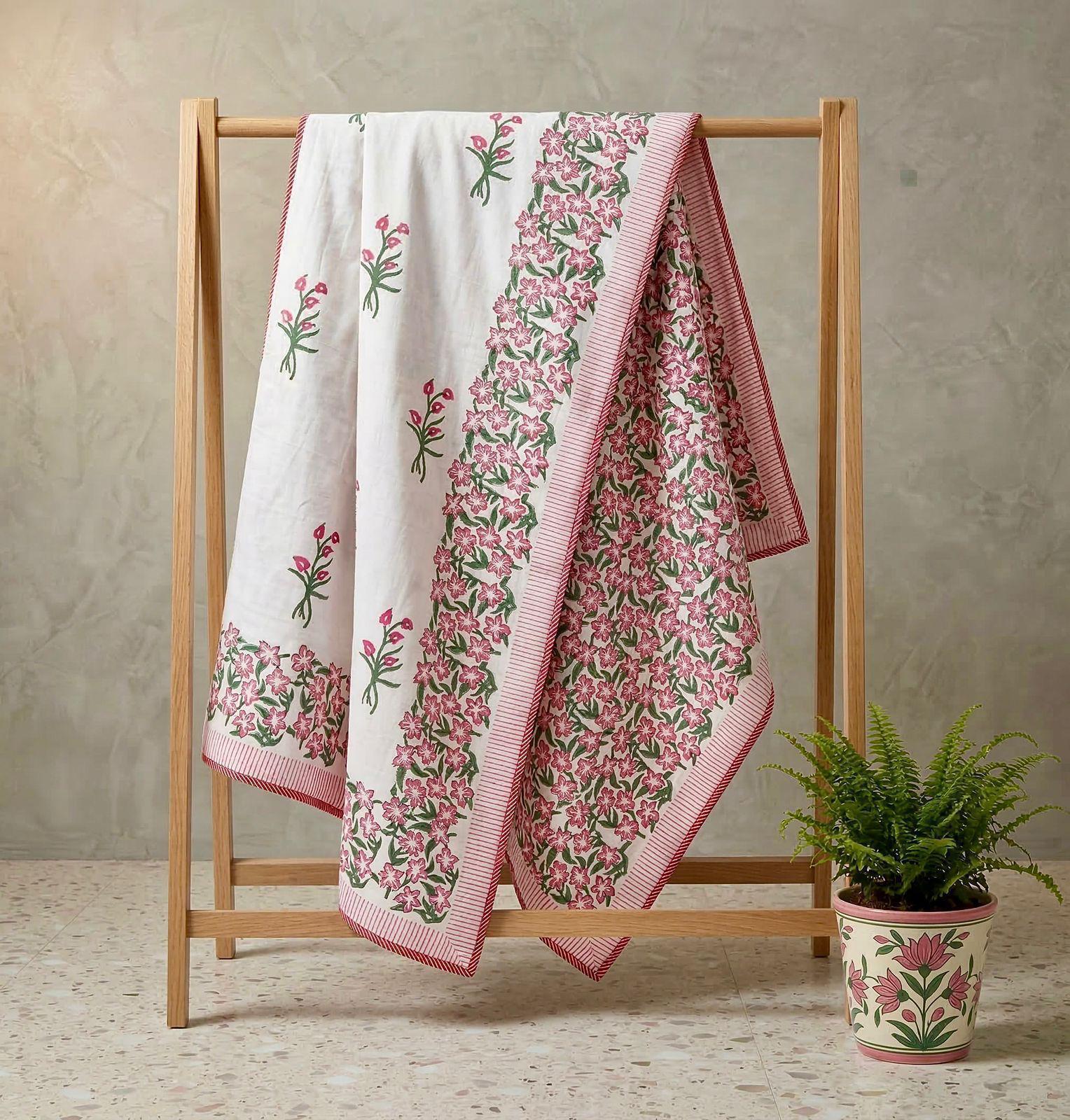 Handblock printed pure mulmul cotton all weather double dohars (90x108 inches)