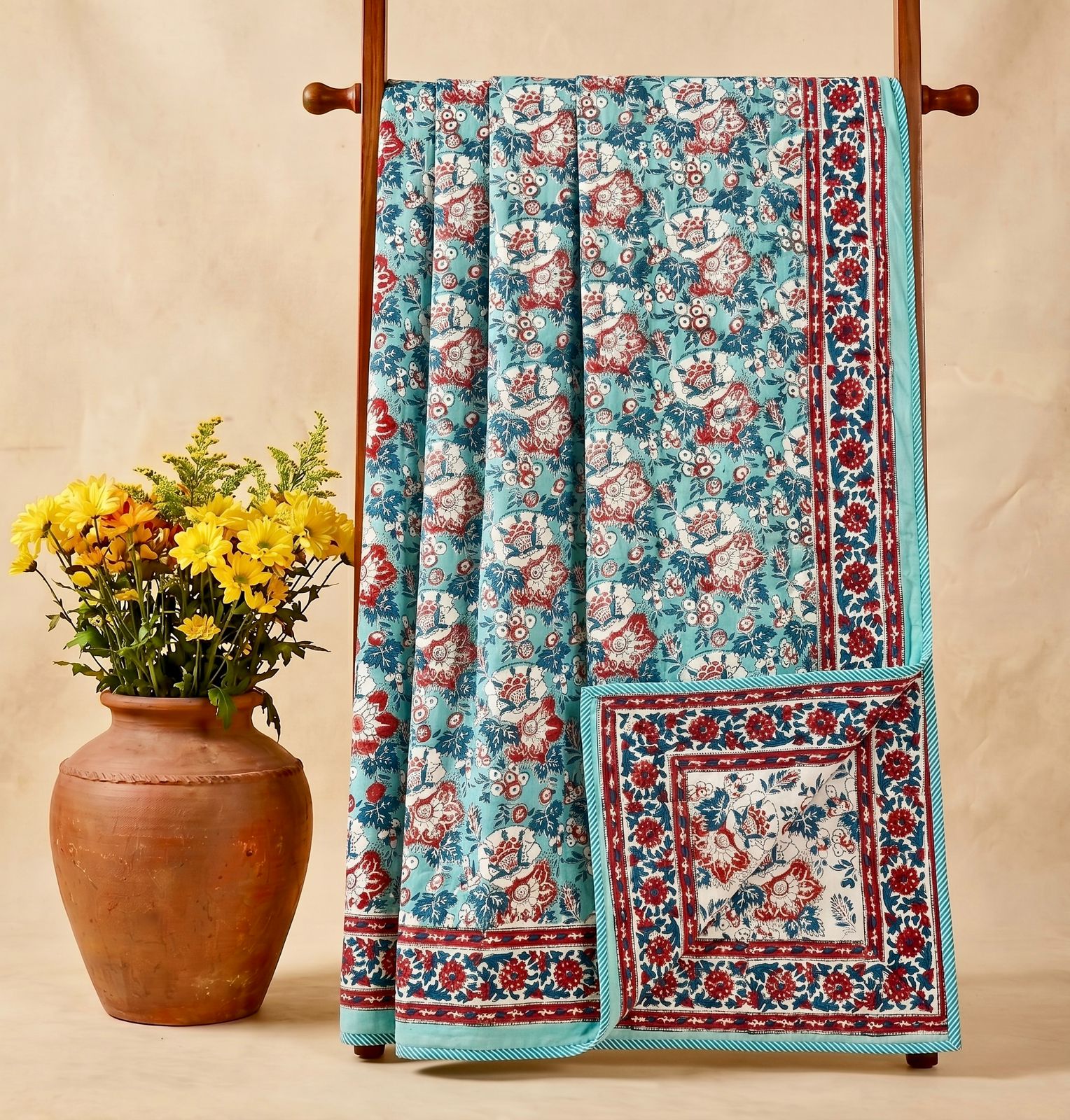 Handblock printed pure mulmul cotton all weather double dohars (90x108 inches)