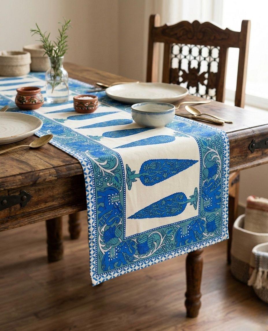 Pure canvas cotton screen printed runners for 6 seater dining tables
