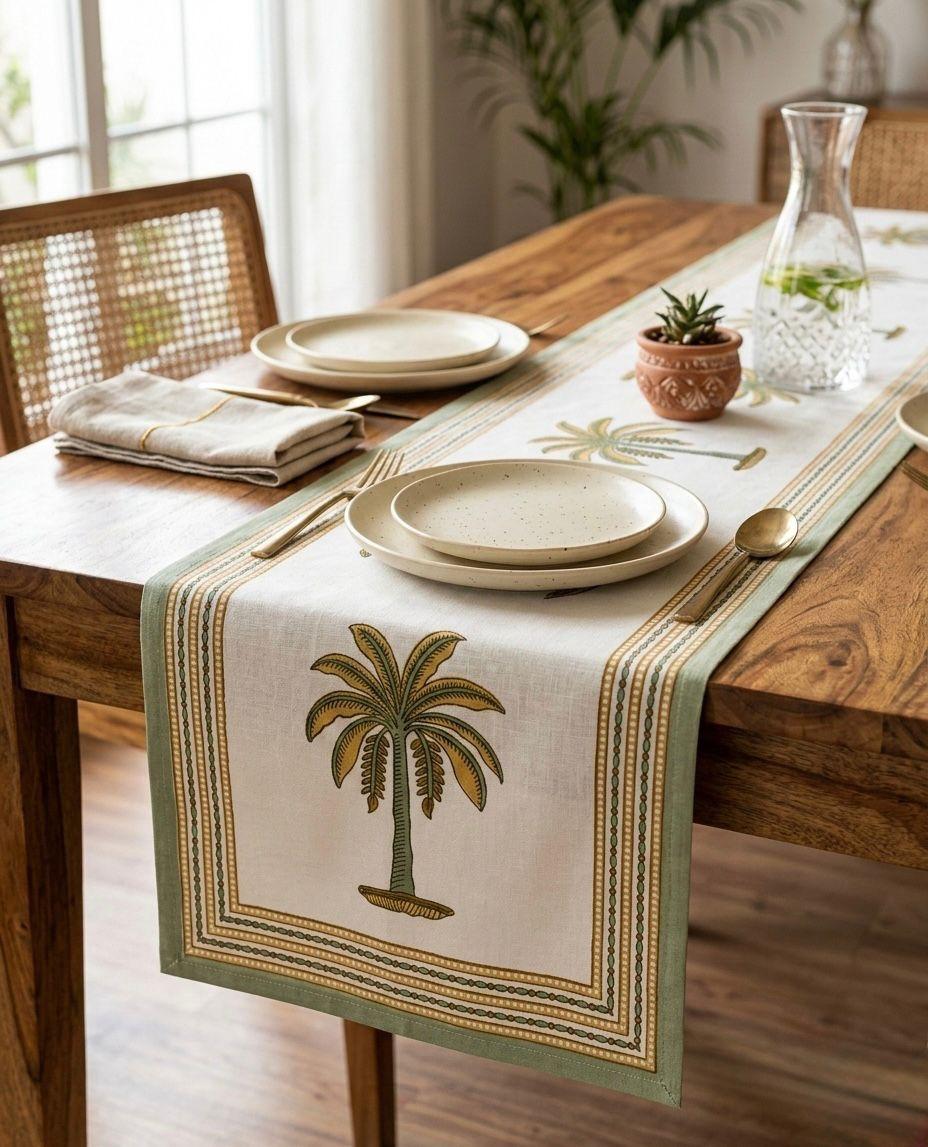 Pure canvas cotton screen printed runners for 6 seater dining tables
