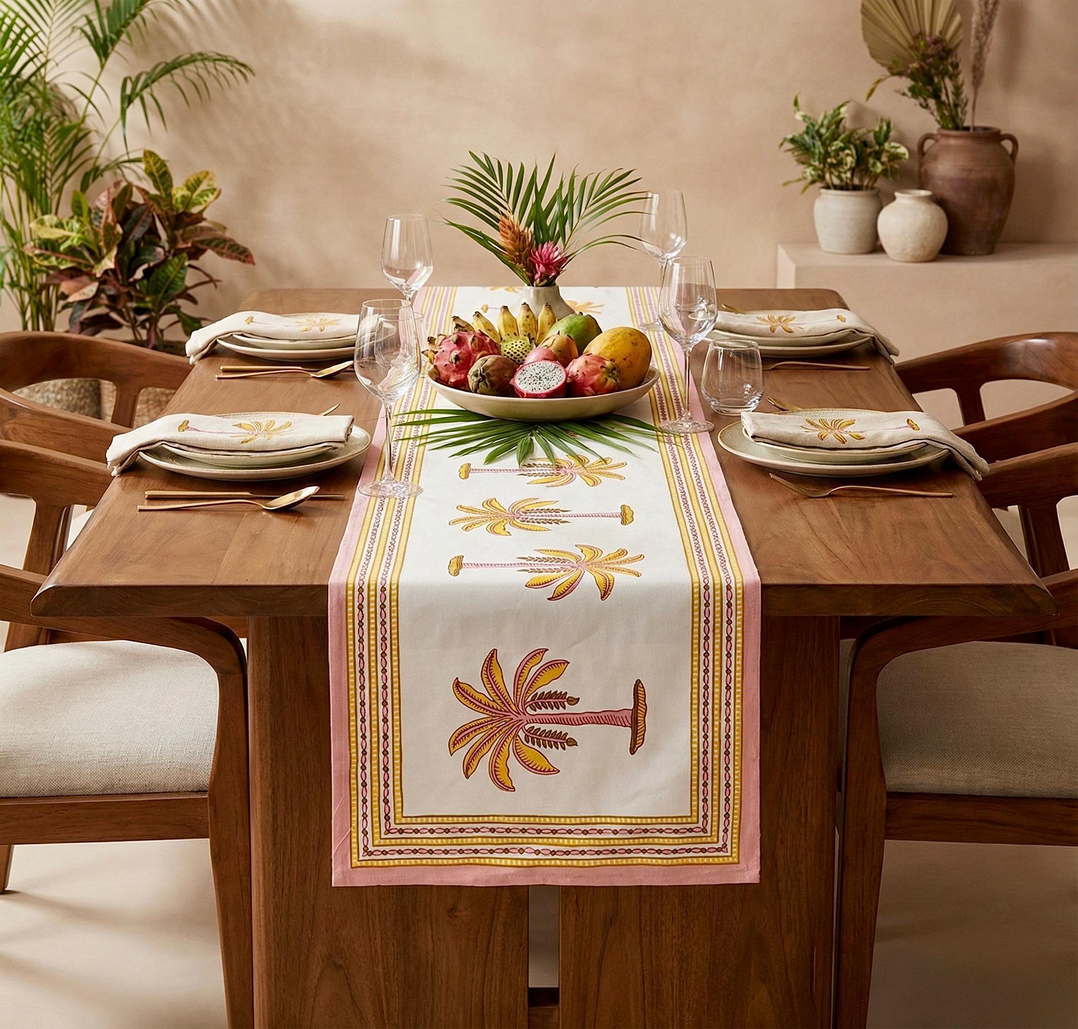 Pure canvas cotton screen printed runners for 6 seater dining tables