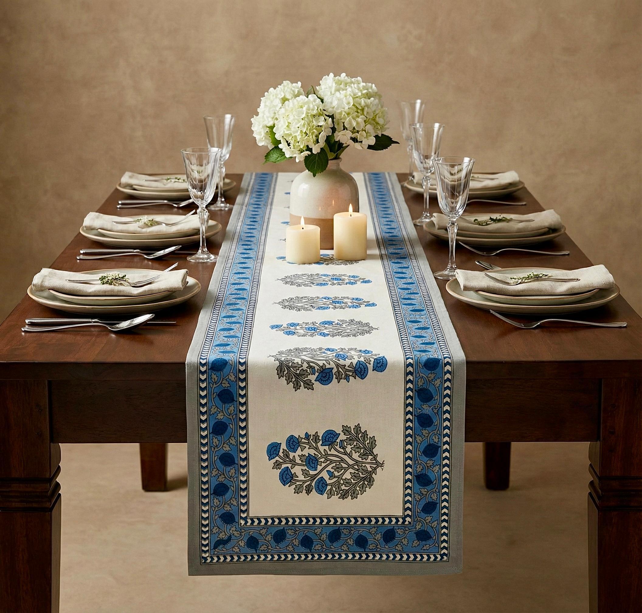 Pure canvas cotton screen printed runners for 6 seater dining tables
