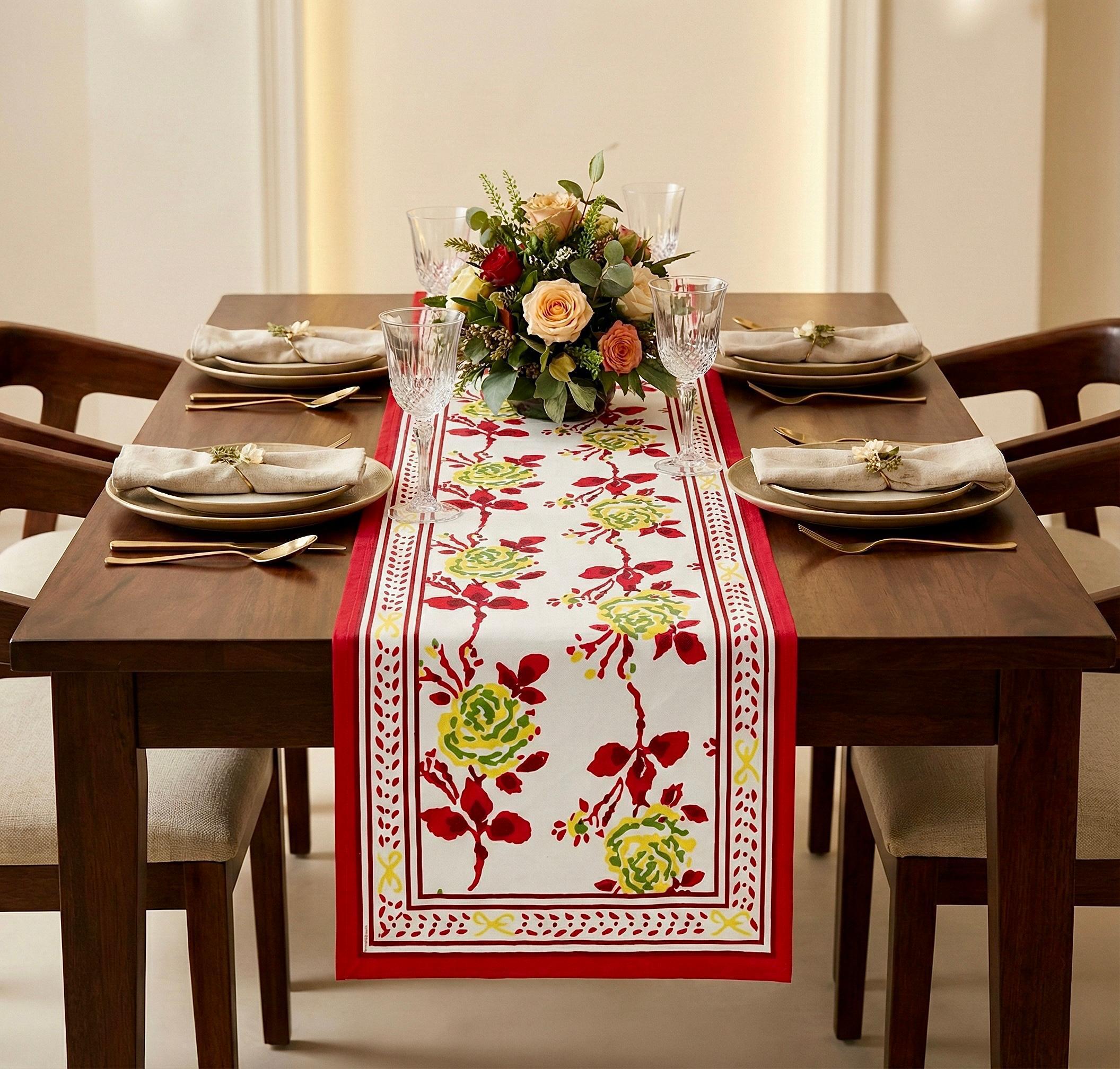 Pure canvas cotton screen printed runners for 6 seater dining tables