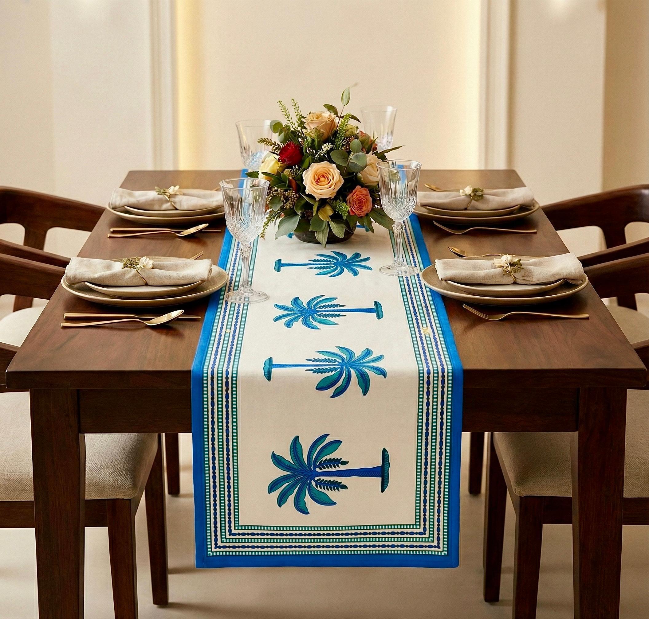 Pure canvas cotton screen printed runners for 6 seater dining tables
