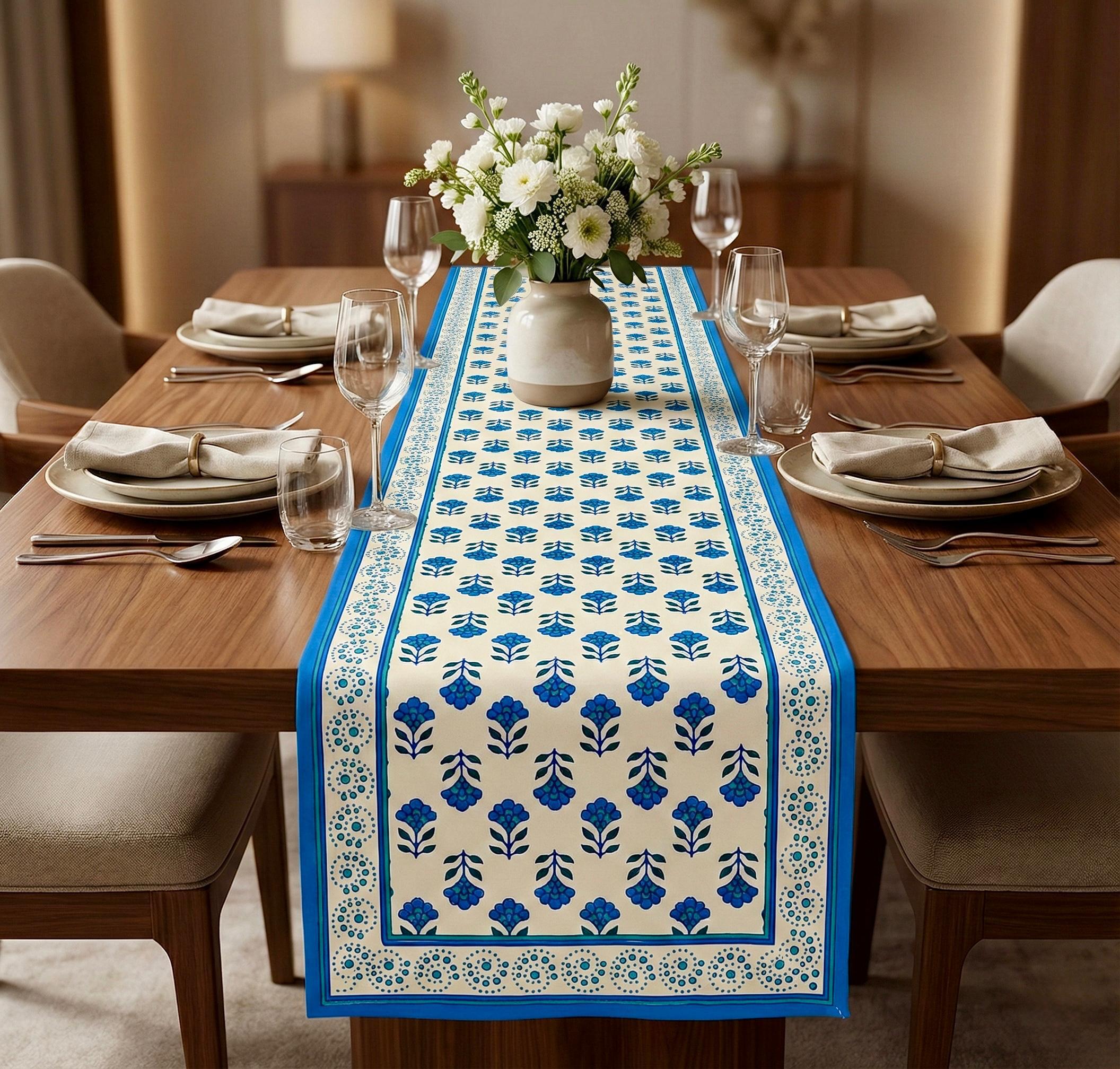 Pure canvas cotton screen printed runners for 6 seater dining tables