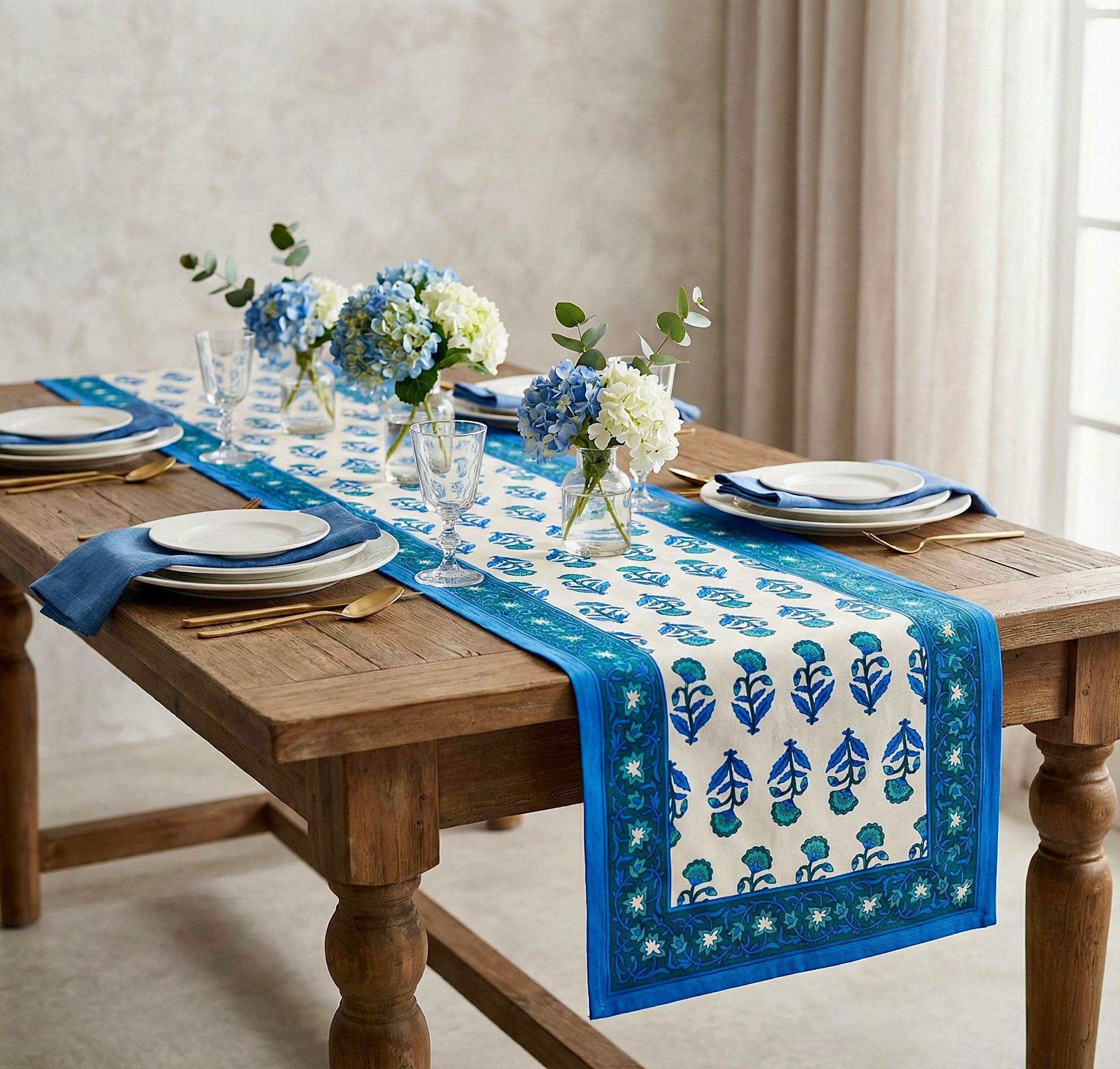 Pure canvas cotton screen printed runners for 6 seater dining tables