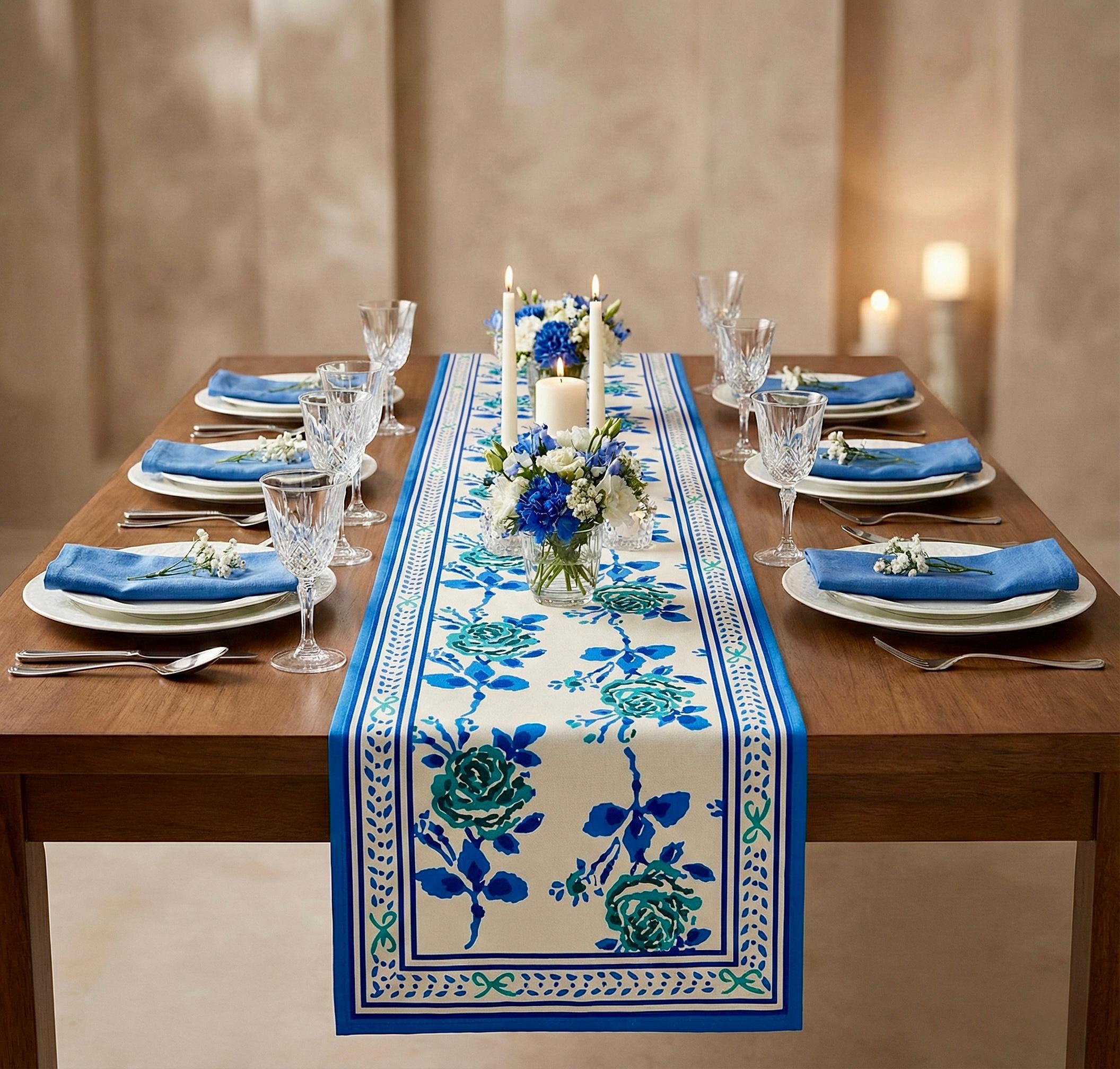 Pure canvas cotton screen printed runners for 6 seater dining tables