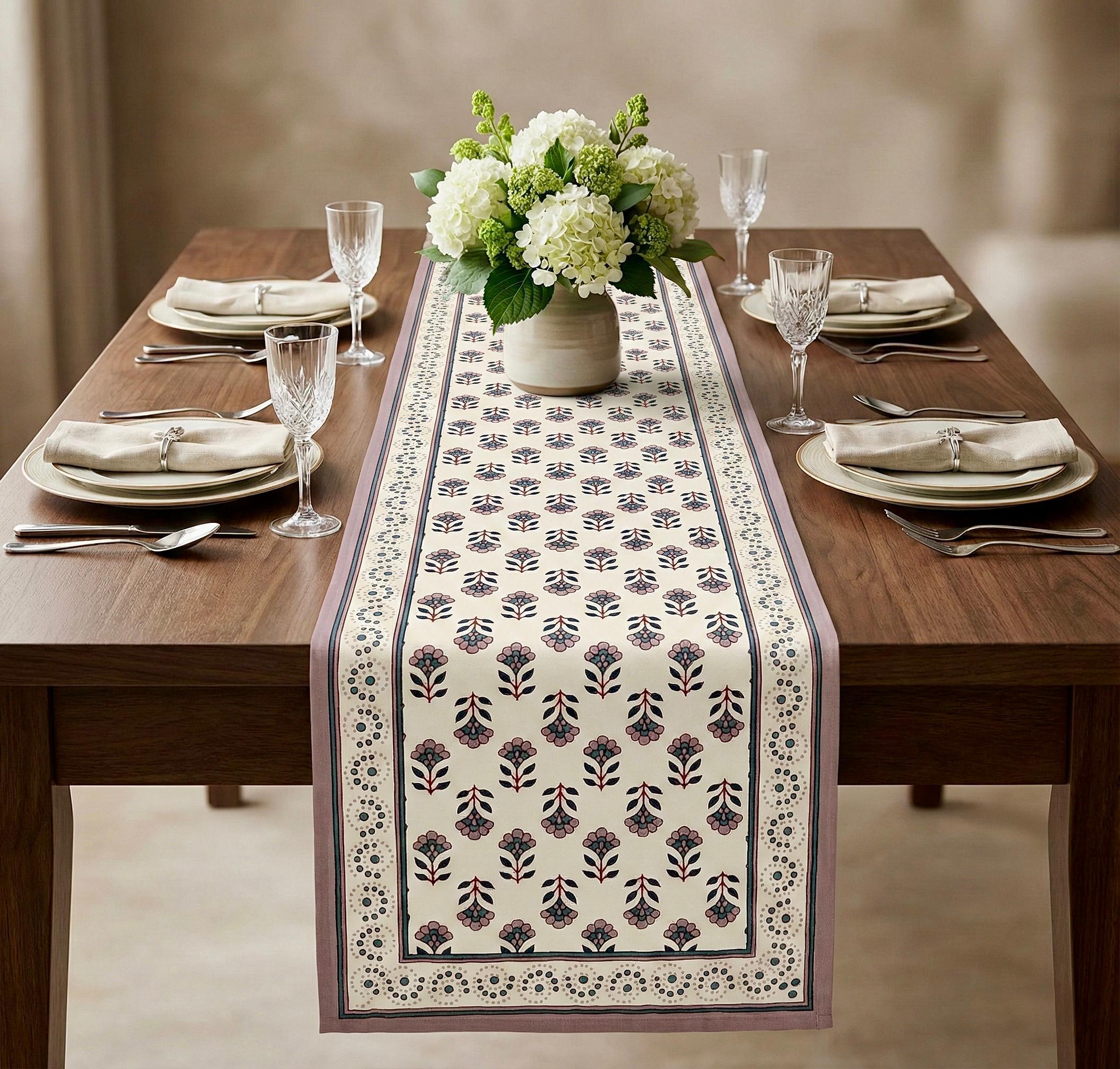 Pure canvas cotton screen printed runners for 6 seater dining tables