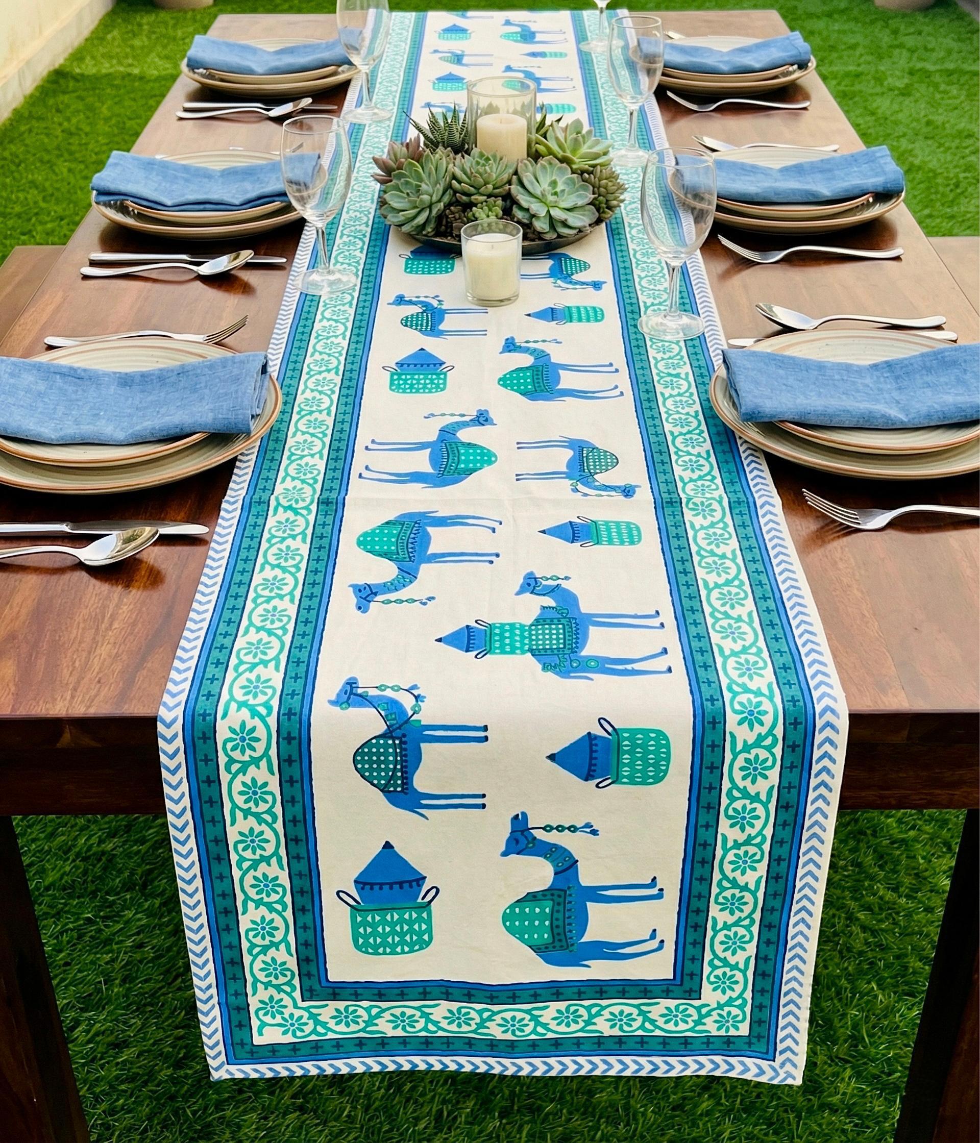 Pure canvas cotton screen printed runners for 6 seater dining tables