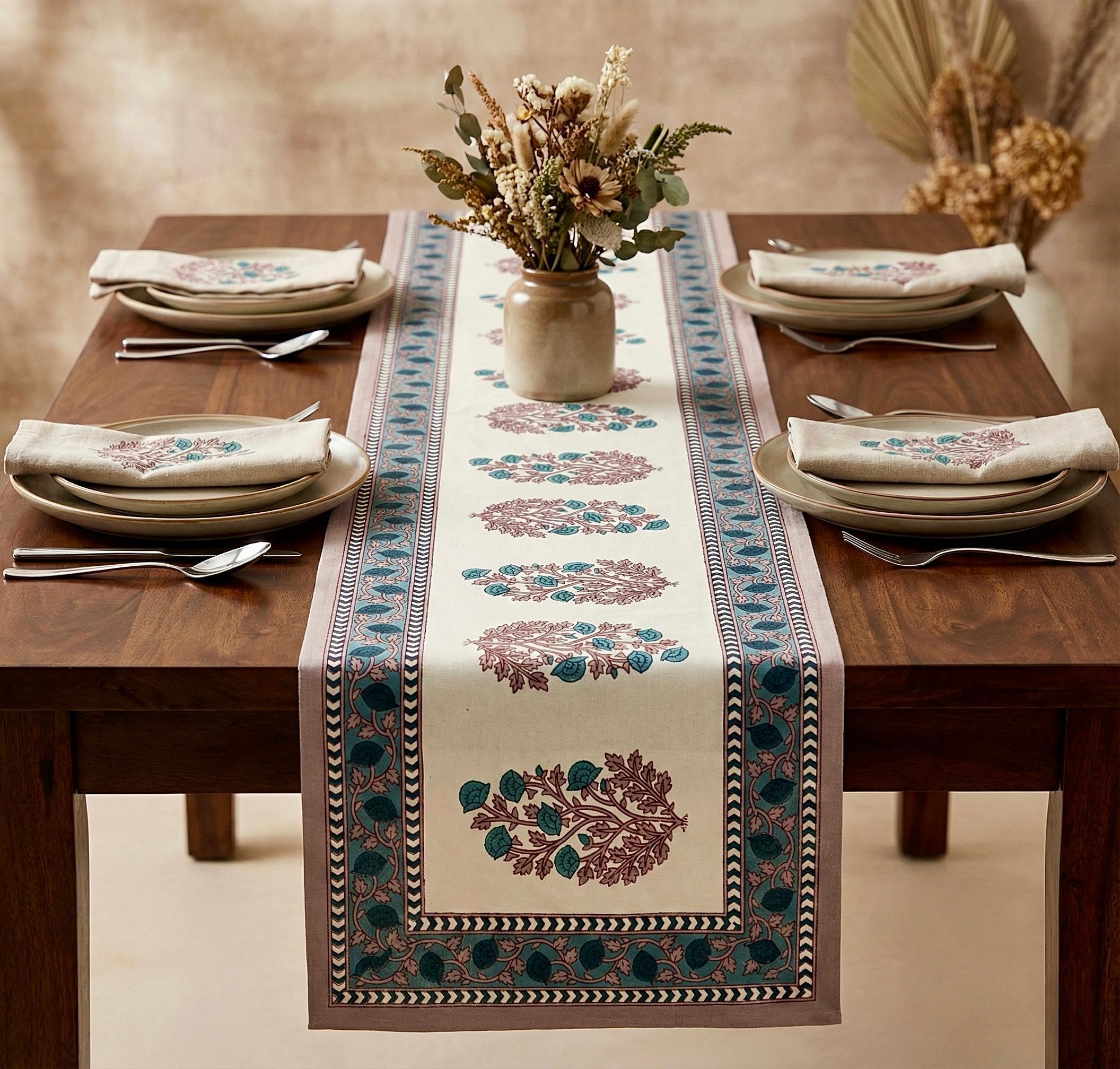 Pure canvas cotton screen printed runners for 6 seater dining tables
