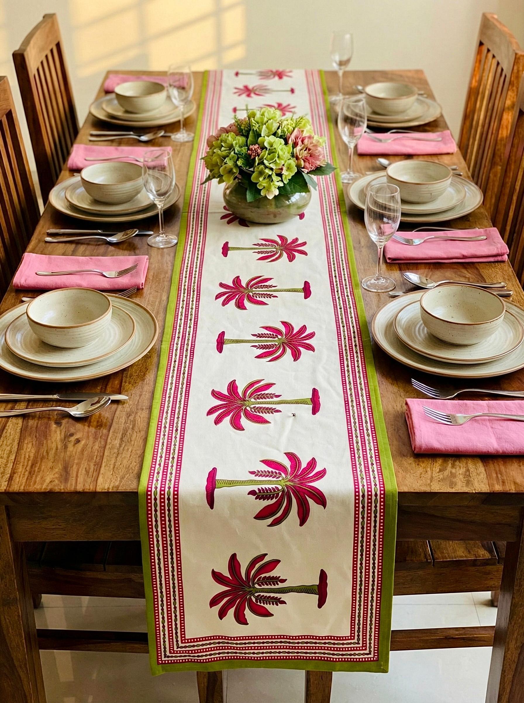 Pure canvas cotton screen printed runners for 6 seater dining tables