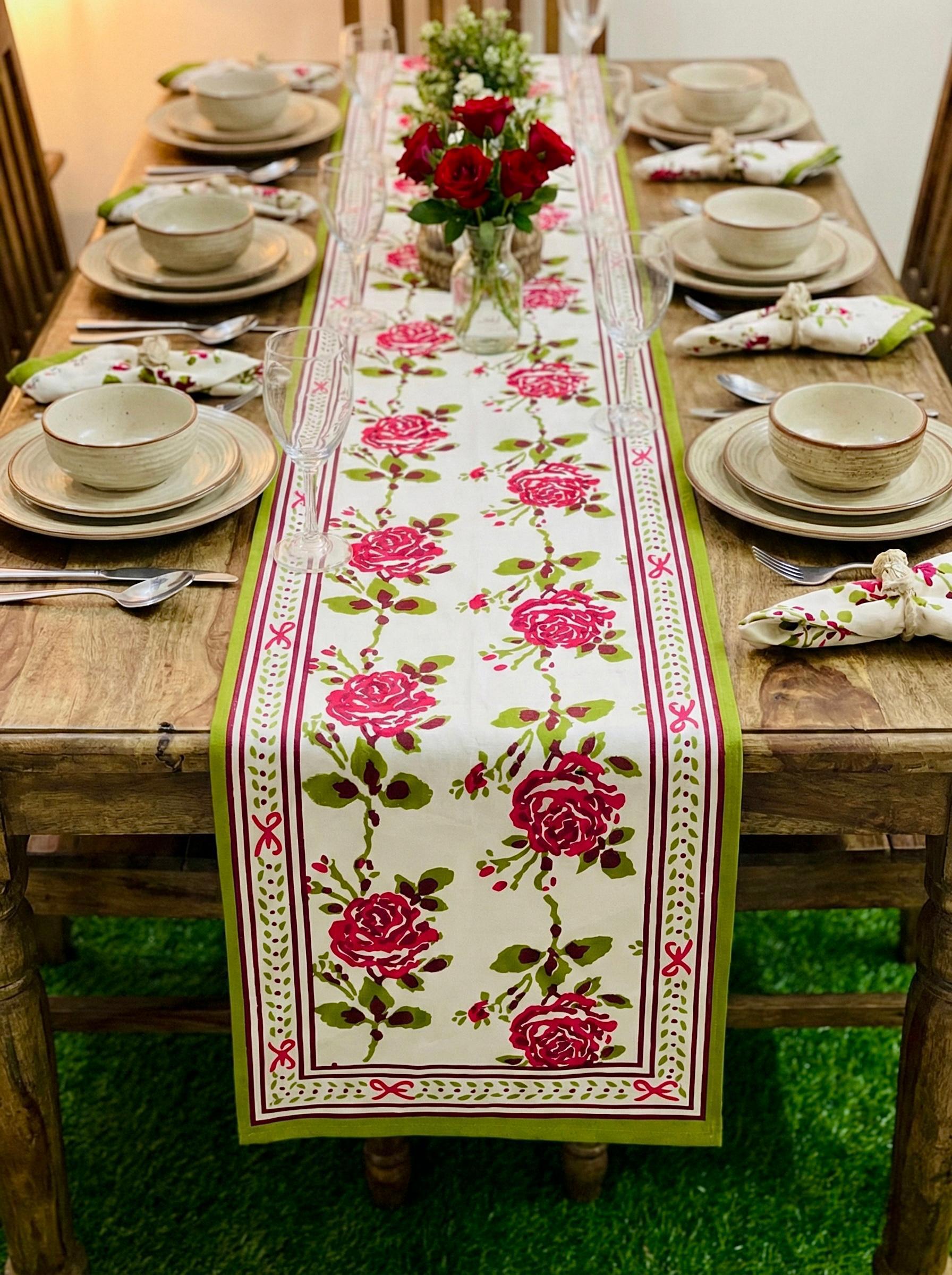 Pure canvas cotton screen printed runners for 6 seater dining tables