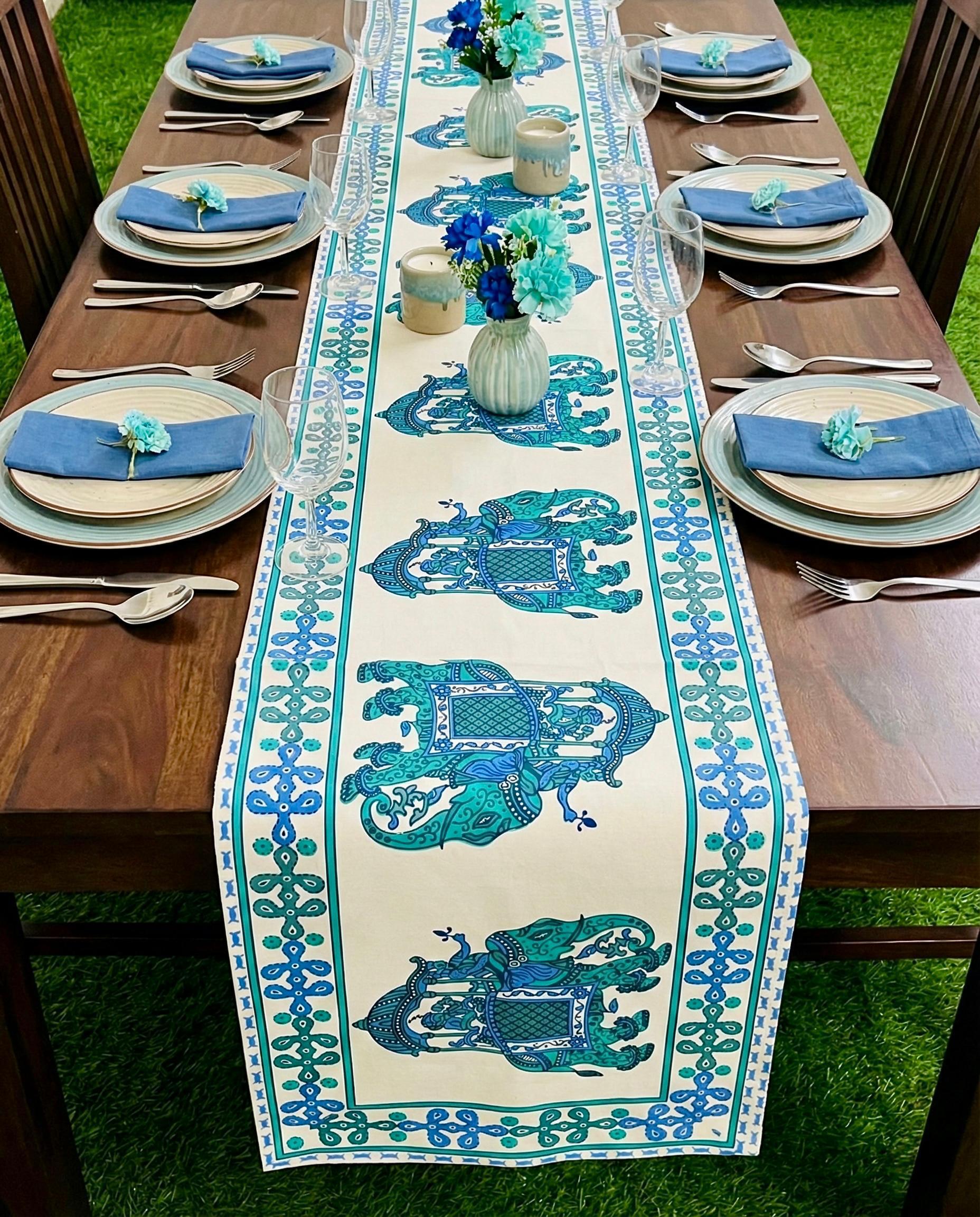 Pure canvas cotton screen printed runners for 6 seater dining tables